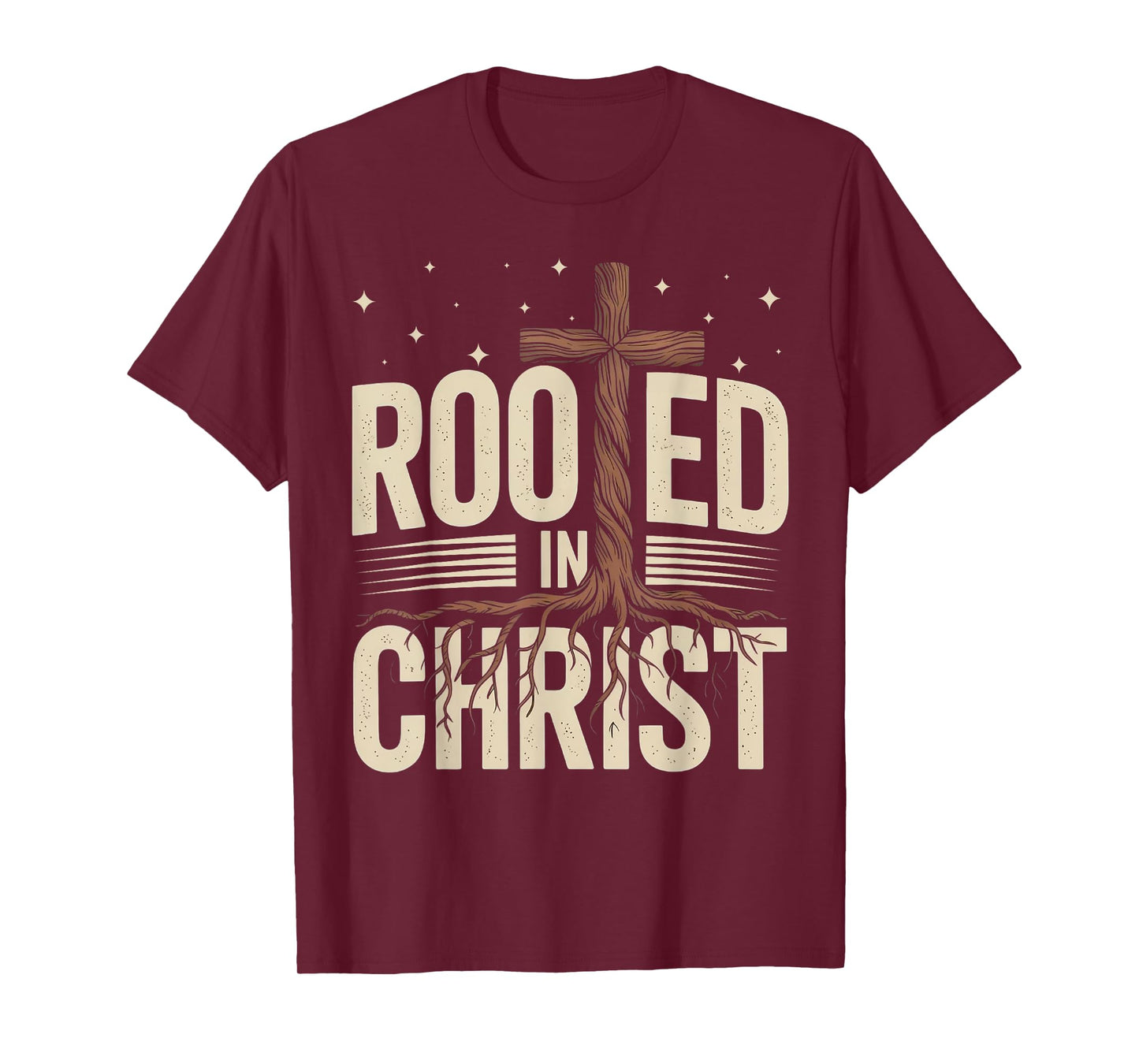 Rooted In Christ Jesus Cross Christian Faith Religious T-Shirt