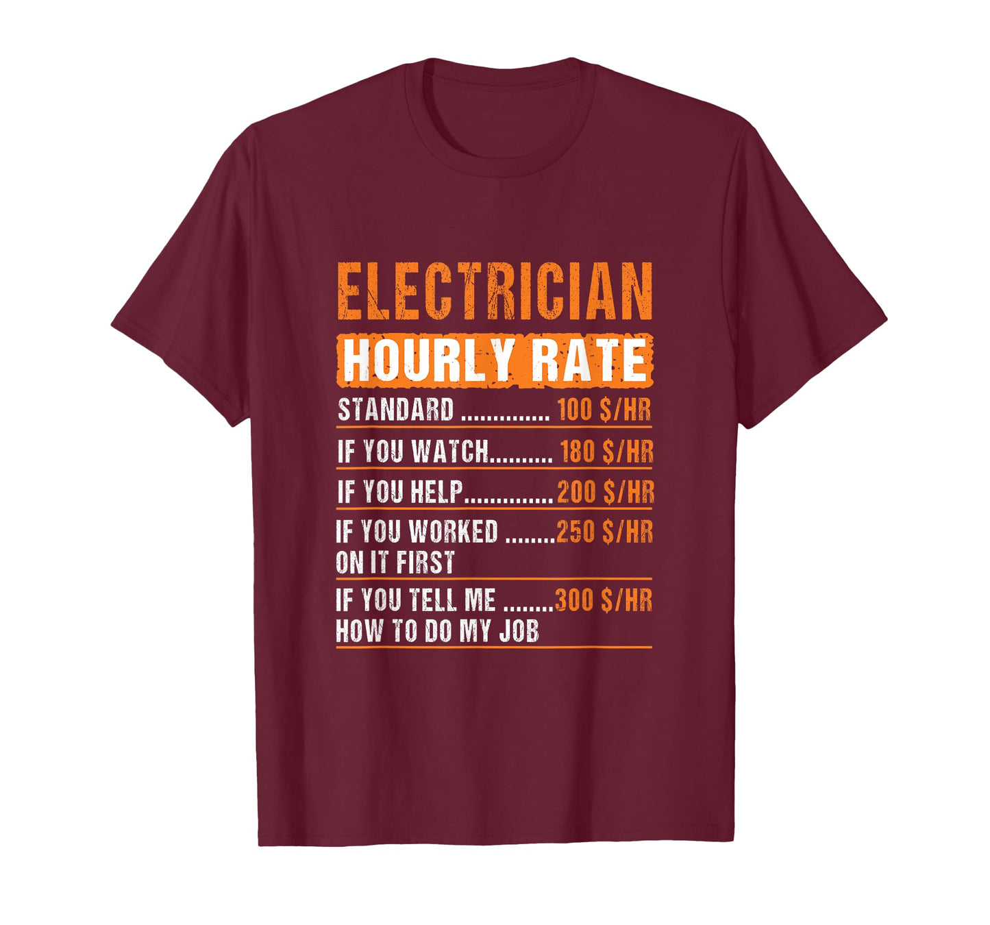 Electrician Hourly Rate Funny Electricians Quote Men Women T-Shirt