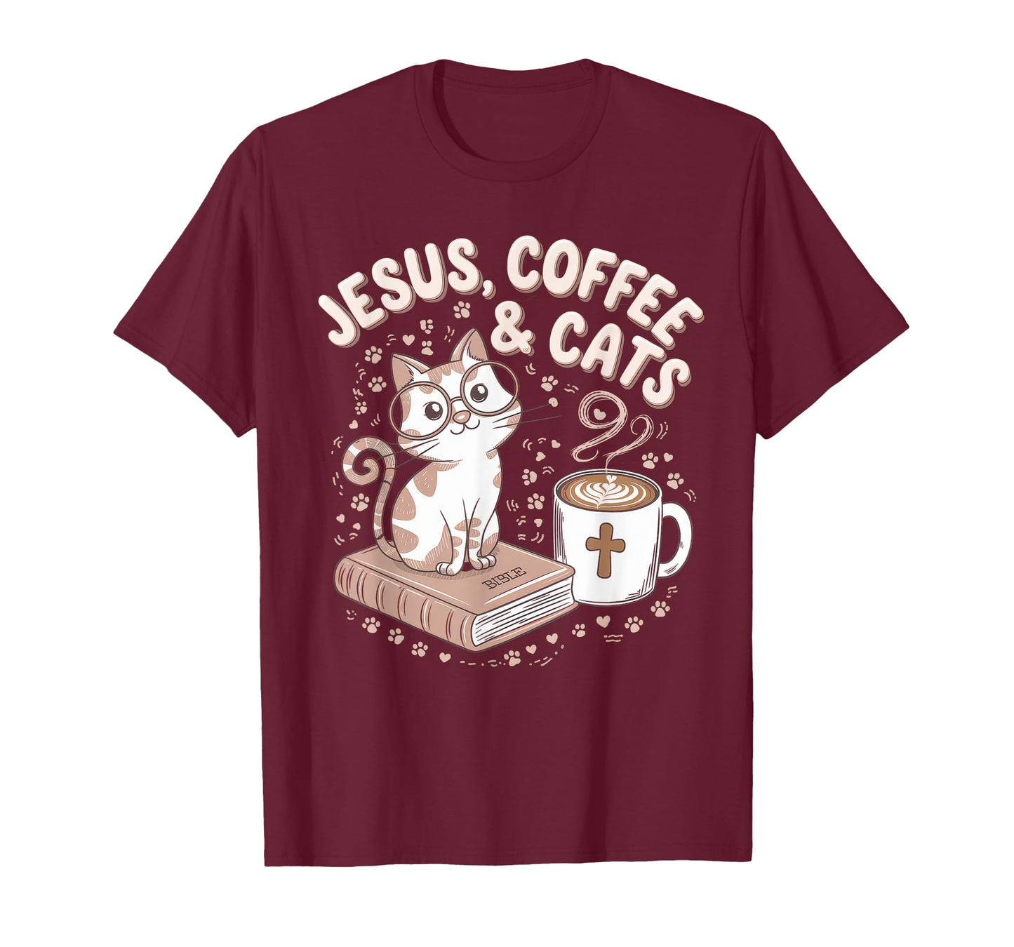 Jesus Coffee Cats Funny Cute Design Jesus Lovers Christian T-Shirt