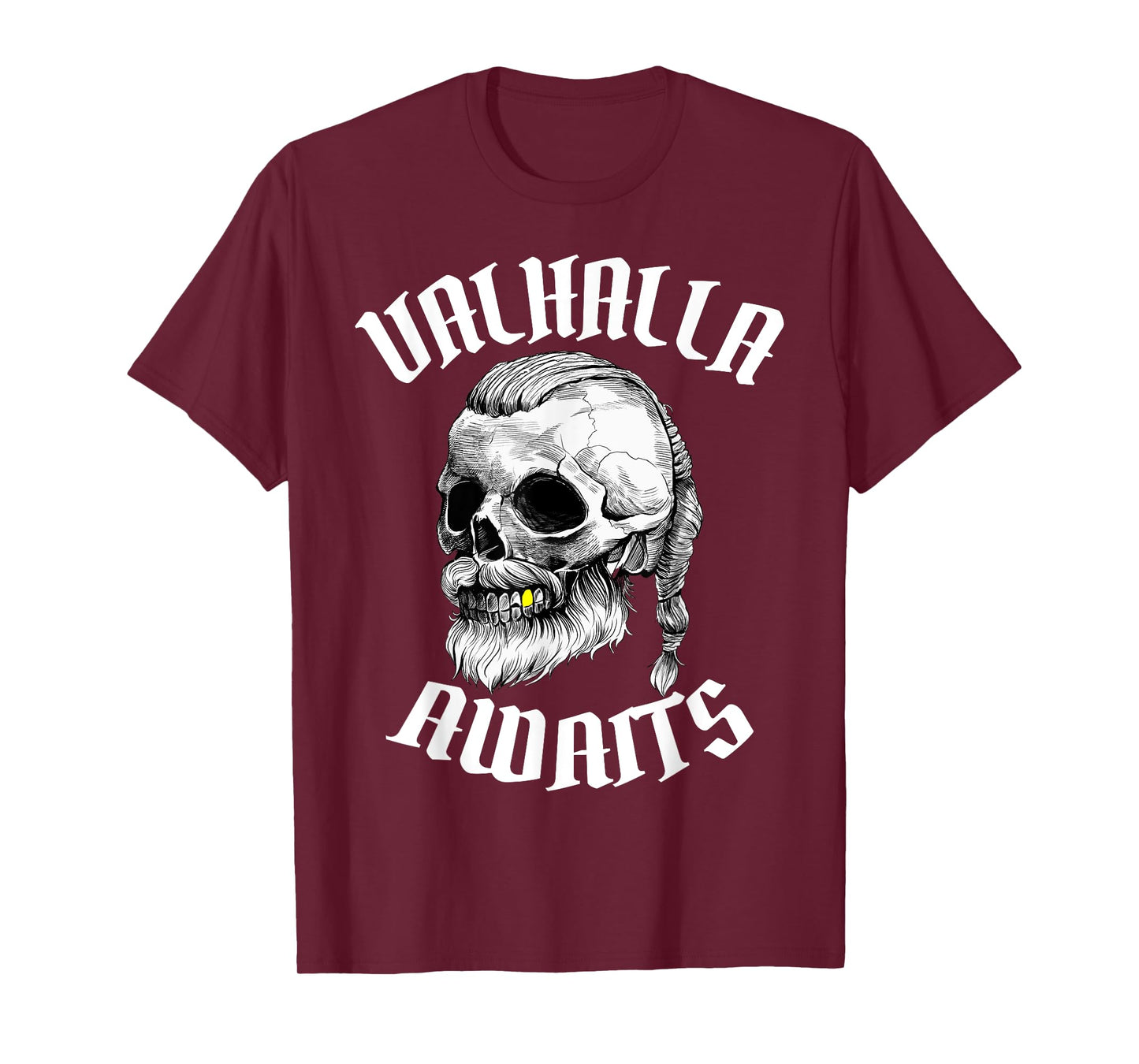 Viking Skull Valhalla Awaits Norse Mythology Odin Dad Men T-Shirt