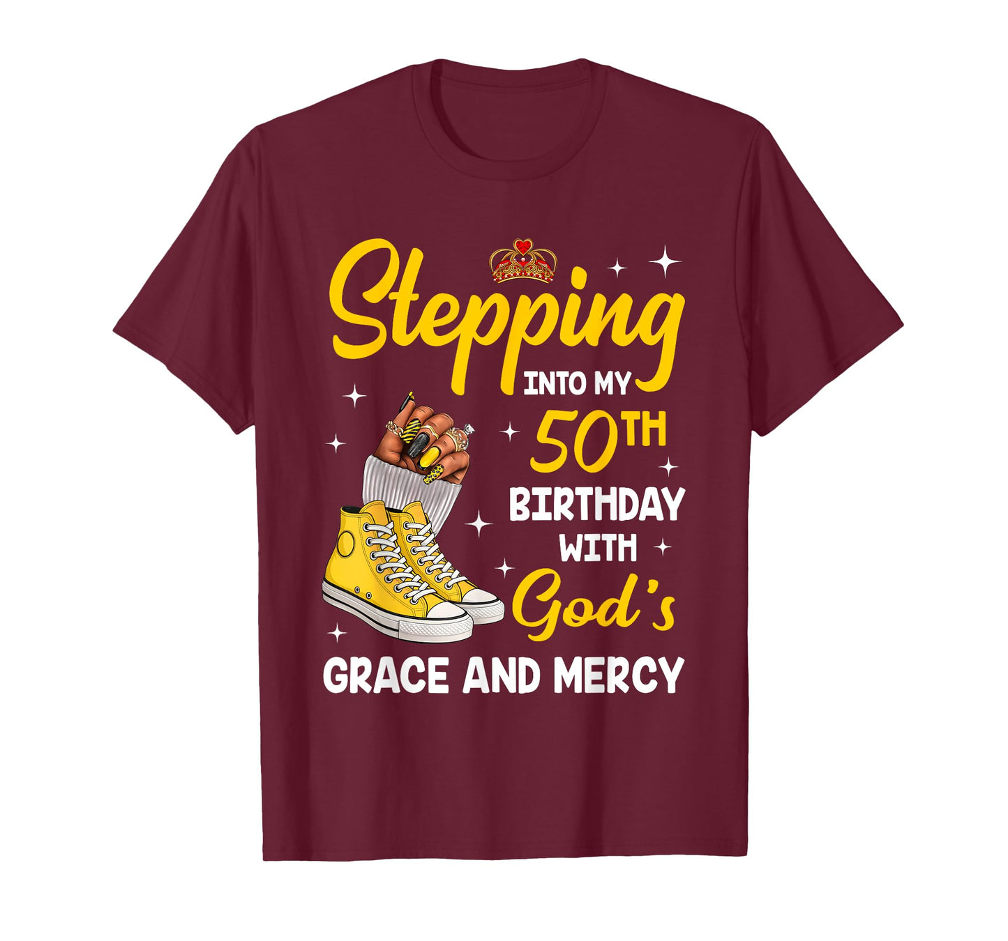 Stepping Into My 50th Birthday Queen Melanin Afro Woman T-Shirt