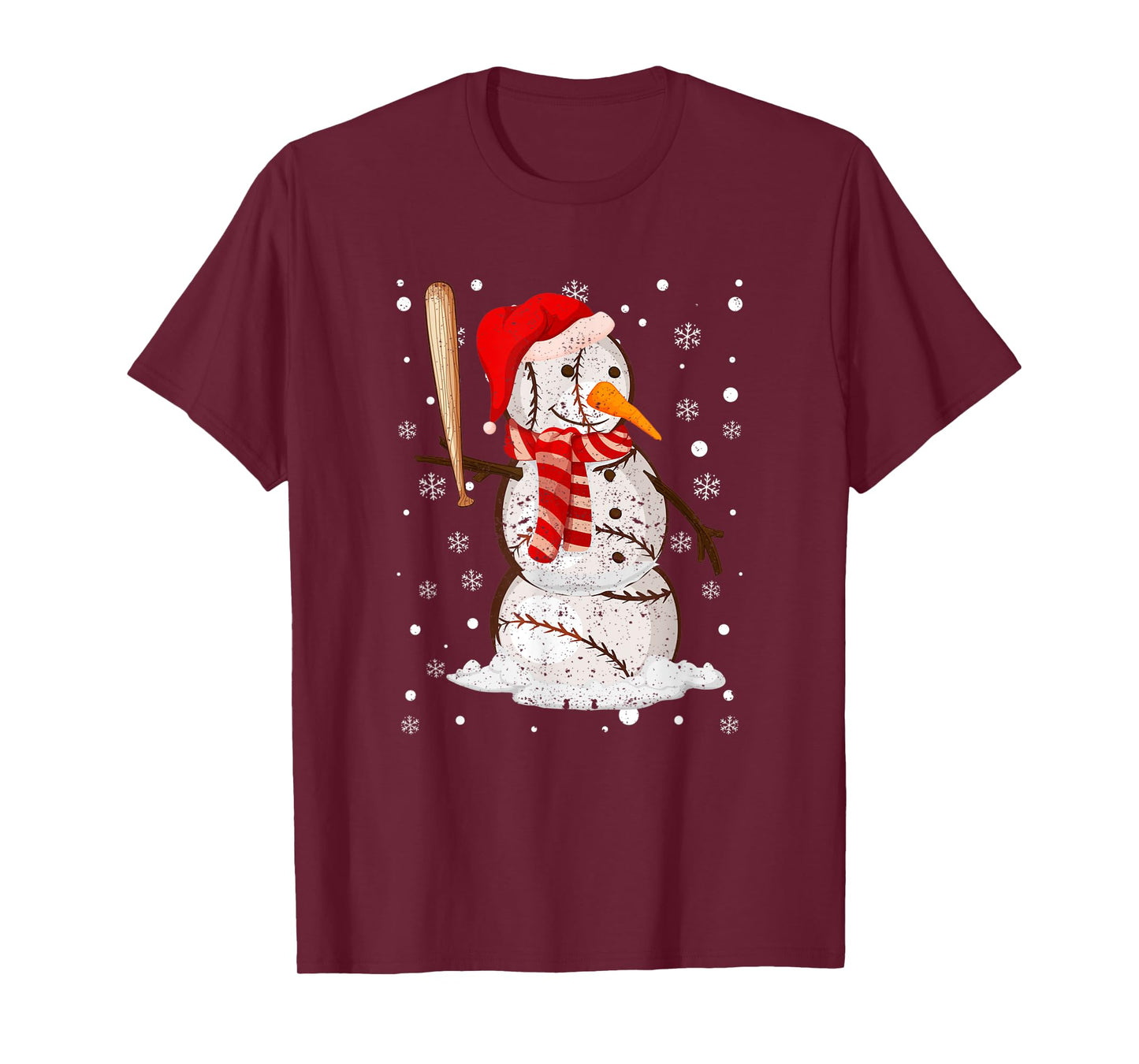 Baseball Player Snowman Balls Snow Christmas Pajama Xmas PJ T-Shirt