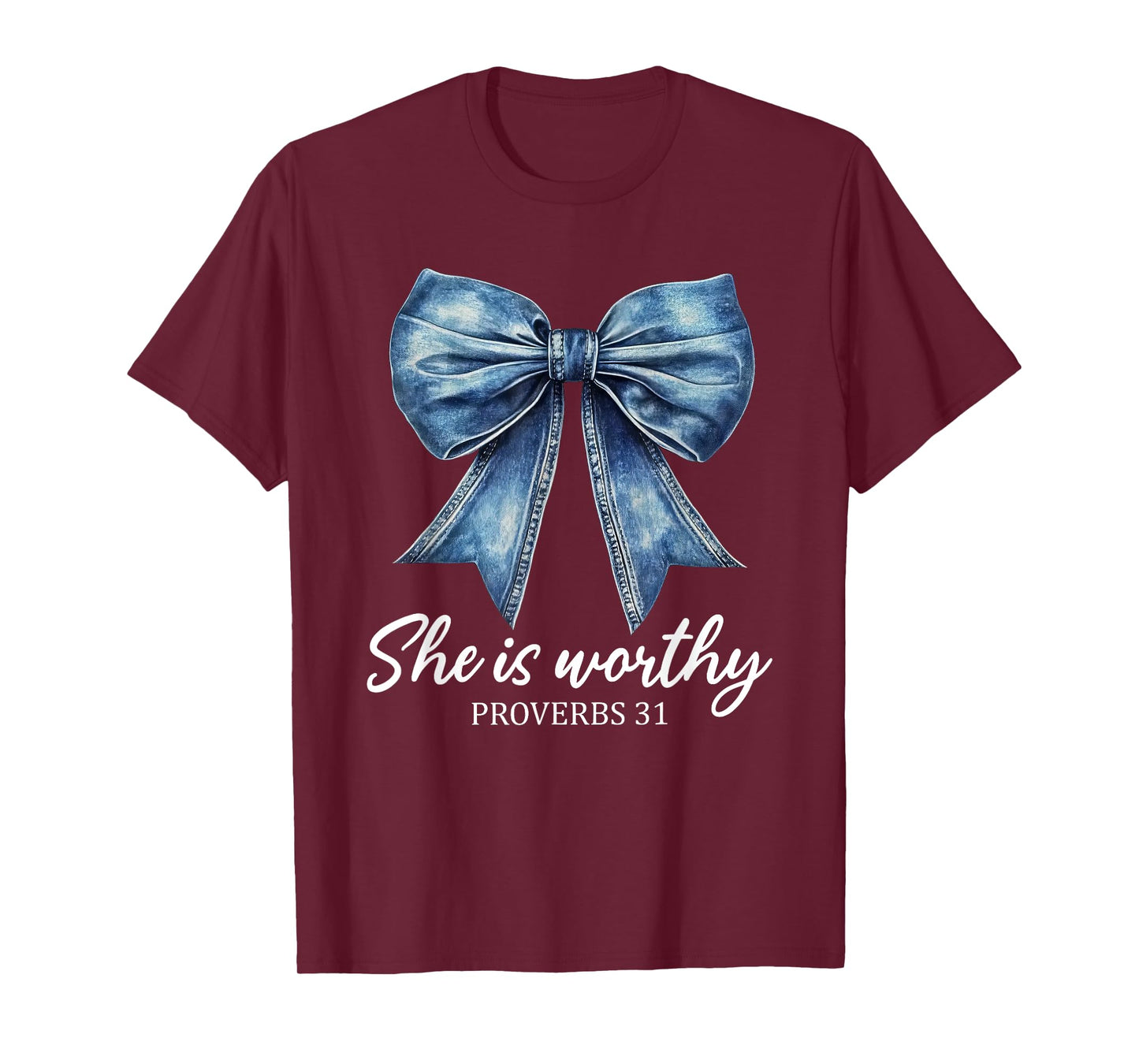 She is Worthy Cute Christian Coquette Bow Trendy Christian T-Shirt