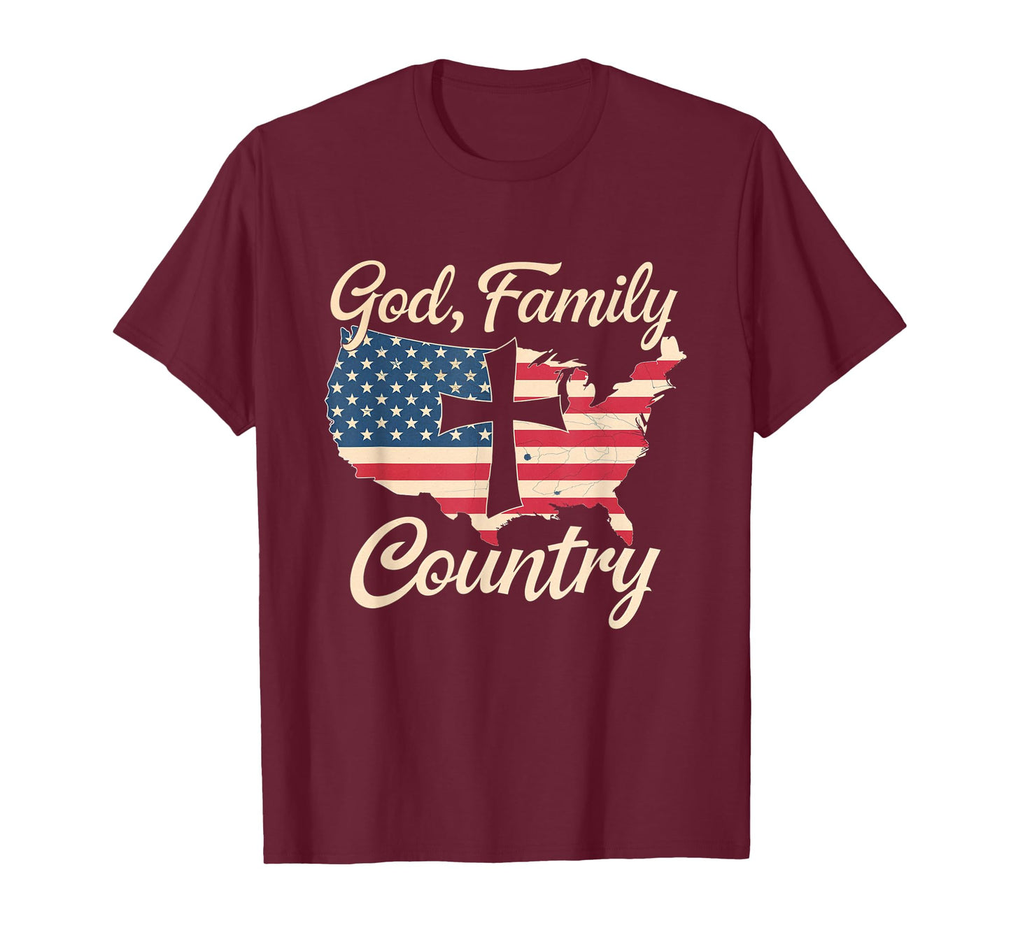 God Family Country Christian America Patriot Cross T-Shirt
