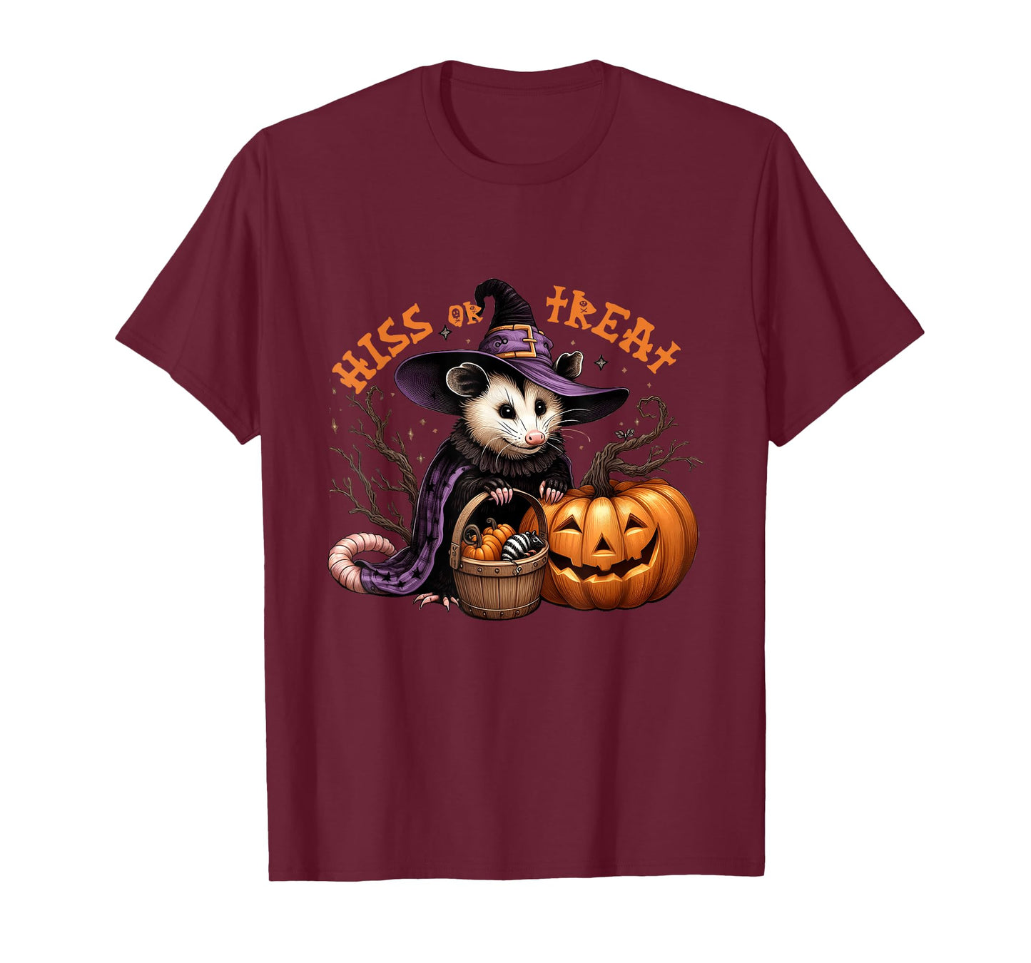 Hiss Or Treat Halloween Pumpkin Witch Opossum Scary Possum T-Shirt