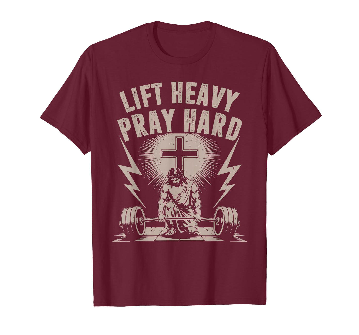 Men's Lift Heavy Pray Hard Christian Workout Jesus Gym Funny T-Shirt