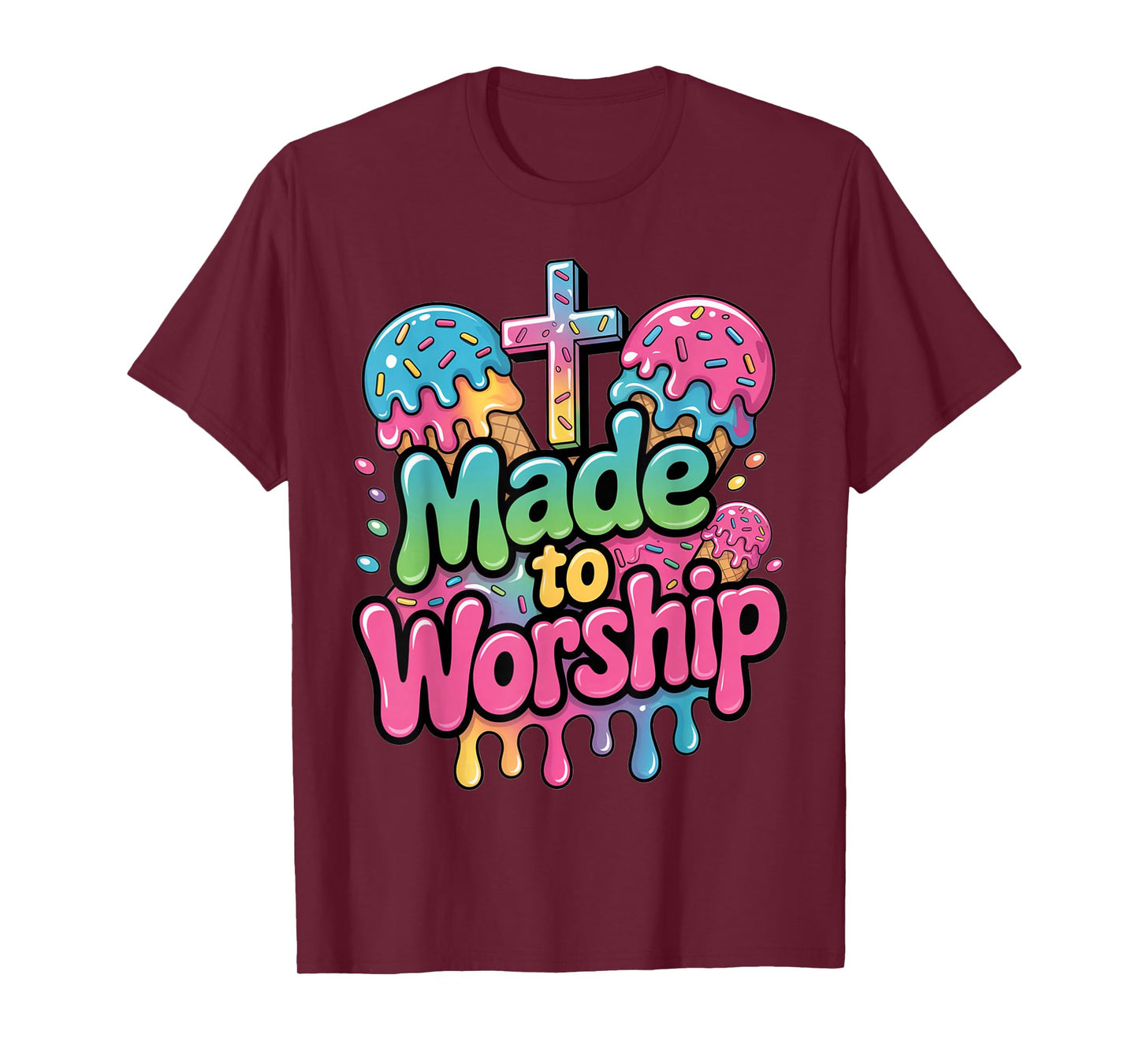 Made To Worship Ice Cream Drippy Christian Drip Kids Faith T-Shirt