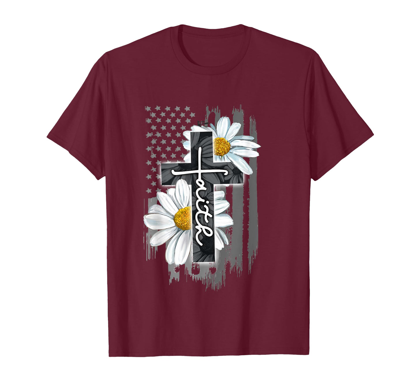 Faith American Flag Daisy Christian Faith Jesus God Lover T-Shirt