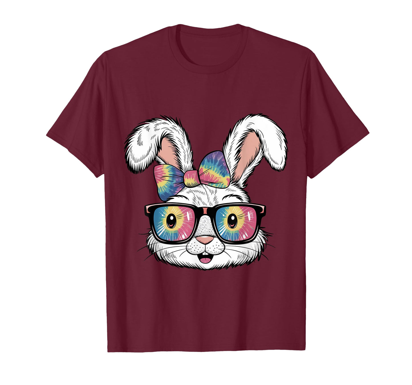 Cute Bunny Rabbit Face Tie Dye Glasses Girl Happy Easter Day T-Shirt