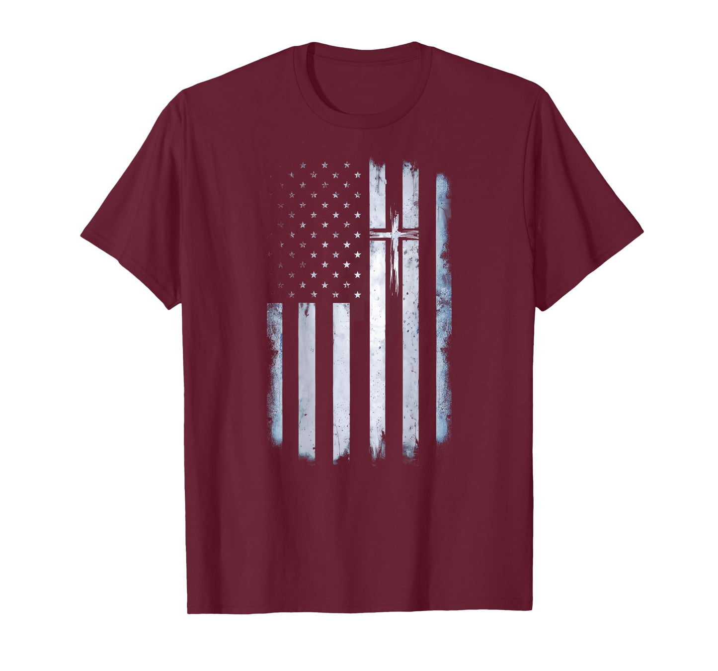 On Back American Flag Cross US Christian Patriotic T-Shirt