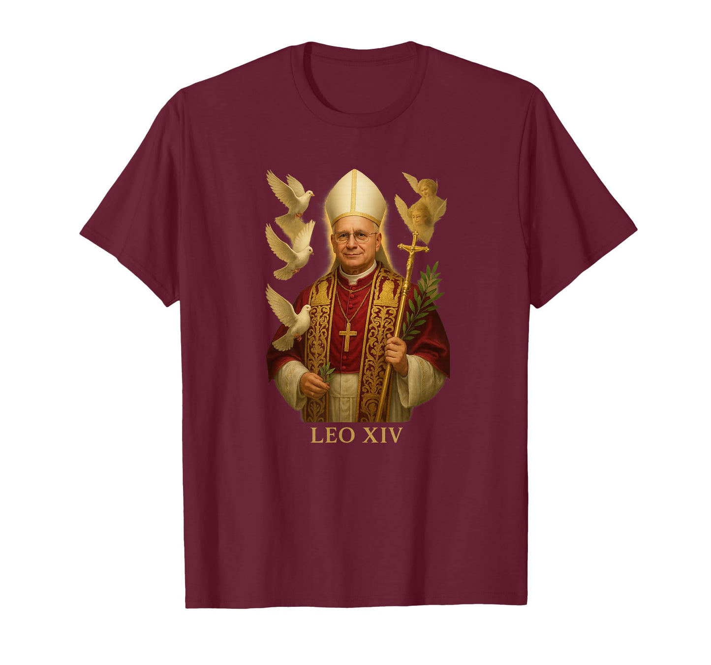 Pope Leo XIV / Angels and Doves Catholic Christian Design T-Shirt
