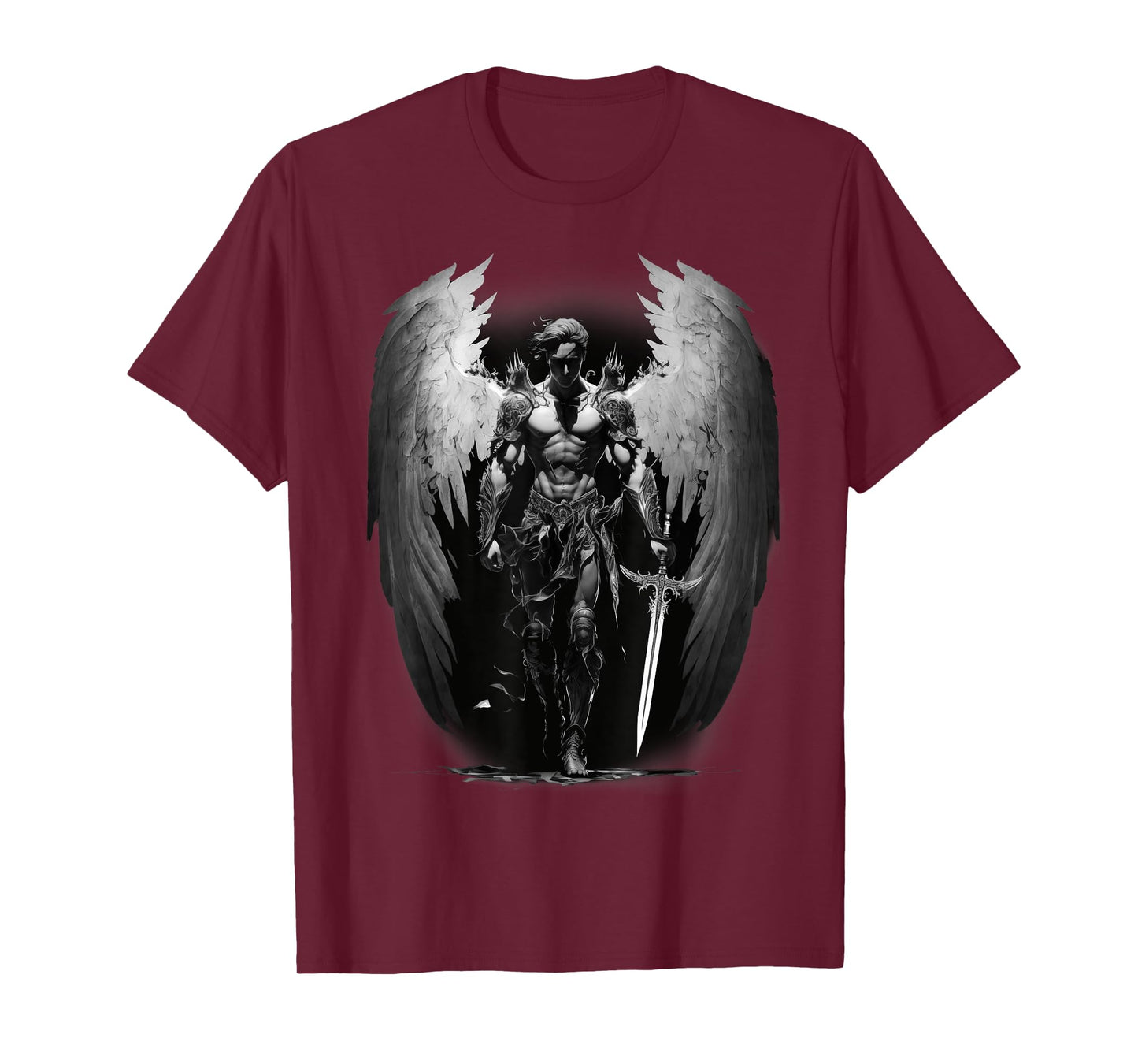 Angel Archangel with Sword, Wings in B&W Walking to Fight. T-Shirt