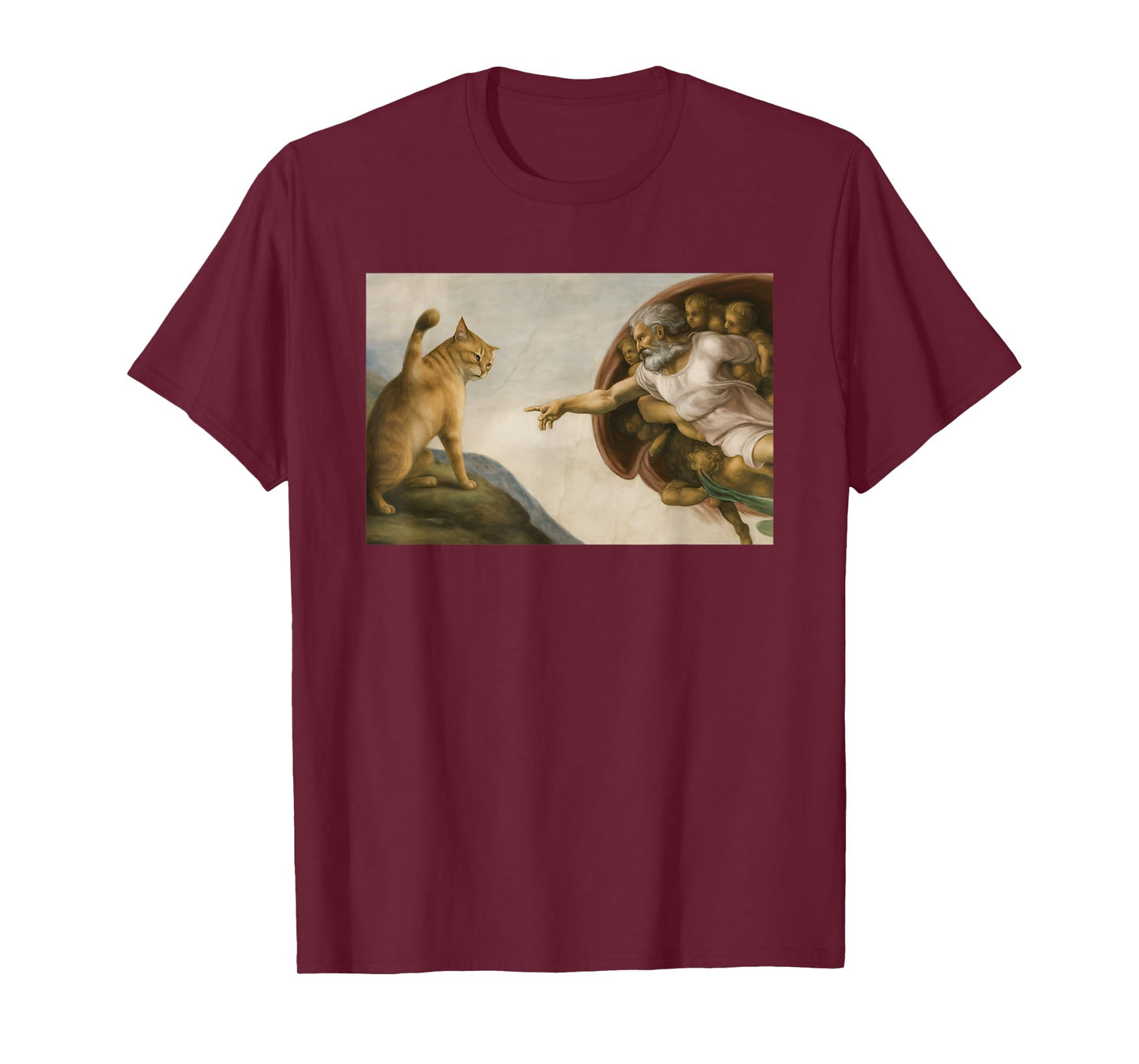 Funny Cat God Creation of Adam Meme Jesus Men Women T-Shirt