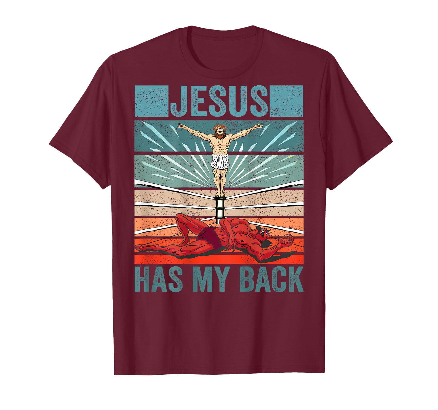 Wrestler Costume Devil Jesus Has My BACK PRINT Christian T-Shirt