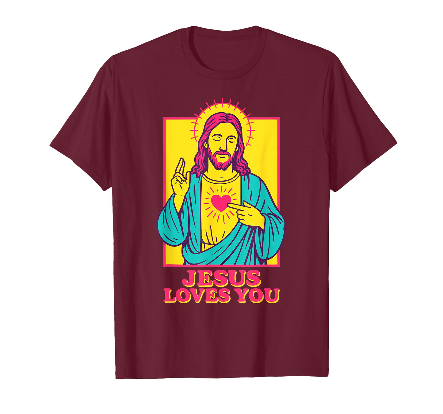 Jesus Loves You Sacred Heart Christian Faith Retro Pop Art T-Shirt