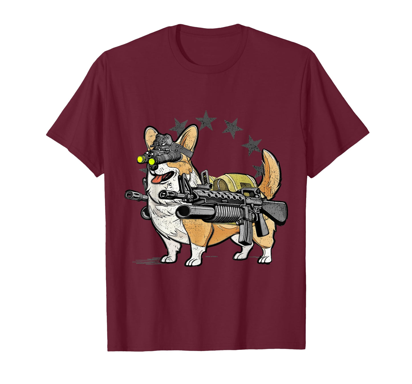 1 Nation Unisex-Adults Combat Corgi Patriotic Cartoon T-Shirt, Black, Small, Short Sleeve