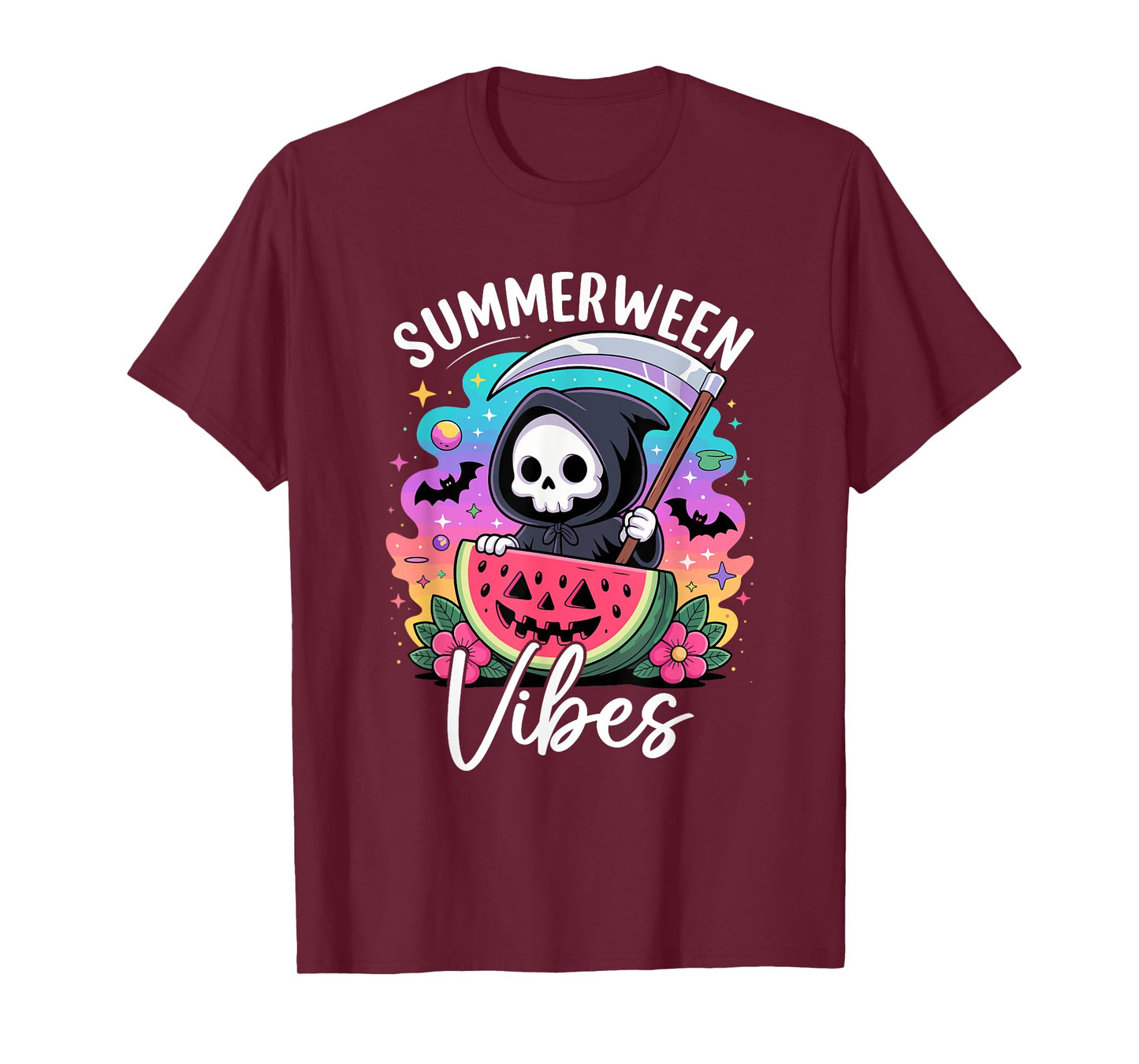 Retro Ghost Summerween Vibe Watermelon Ghost Summer Skeleton T-Shirt