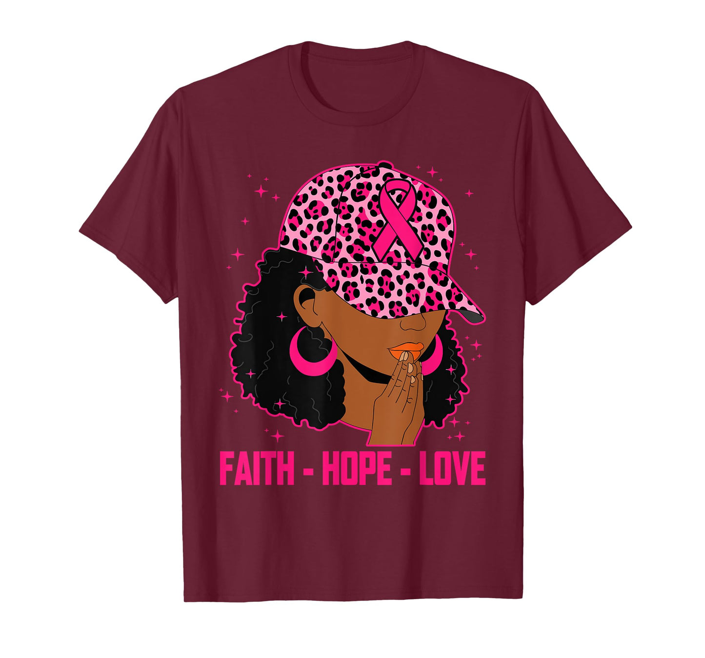 Faith Hope Love Black Women Afro Christian Breast Cancer T-Shirt
