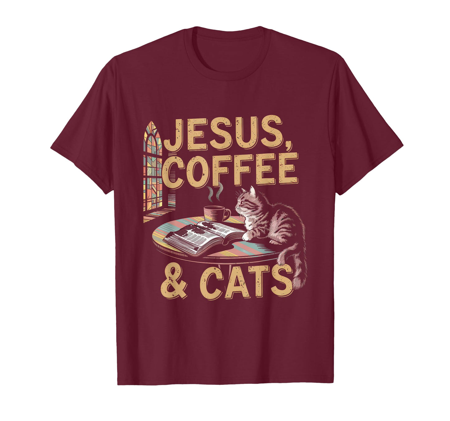 Jesus Coffee Cats Funny Cute Design Jesus Lovers Christian T-Shirt