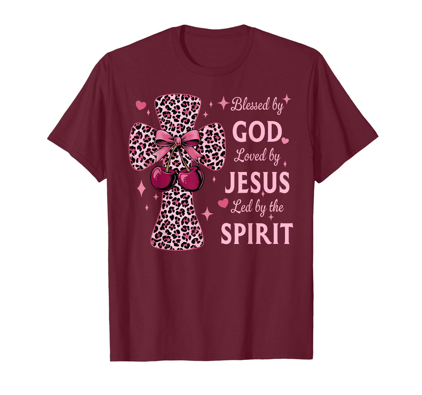 Blessed by God Loved by Jesus Coquette Leopard Cross T-Shirt