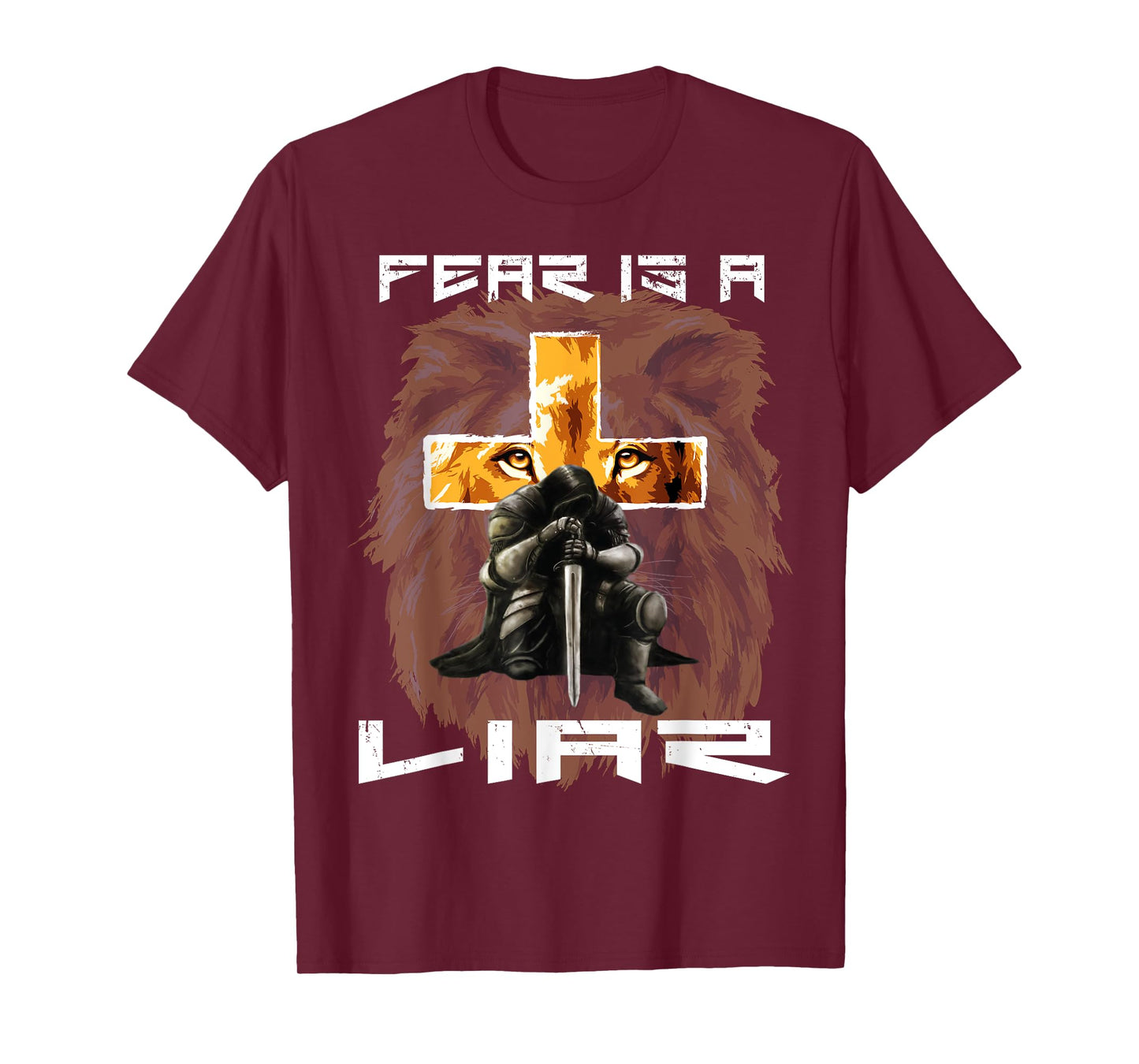 Fear Is a Liar Lion Judah Christian Religious Cross Graphic T-Shirt