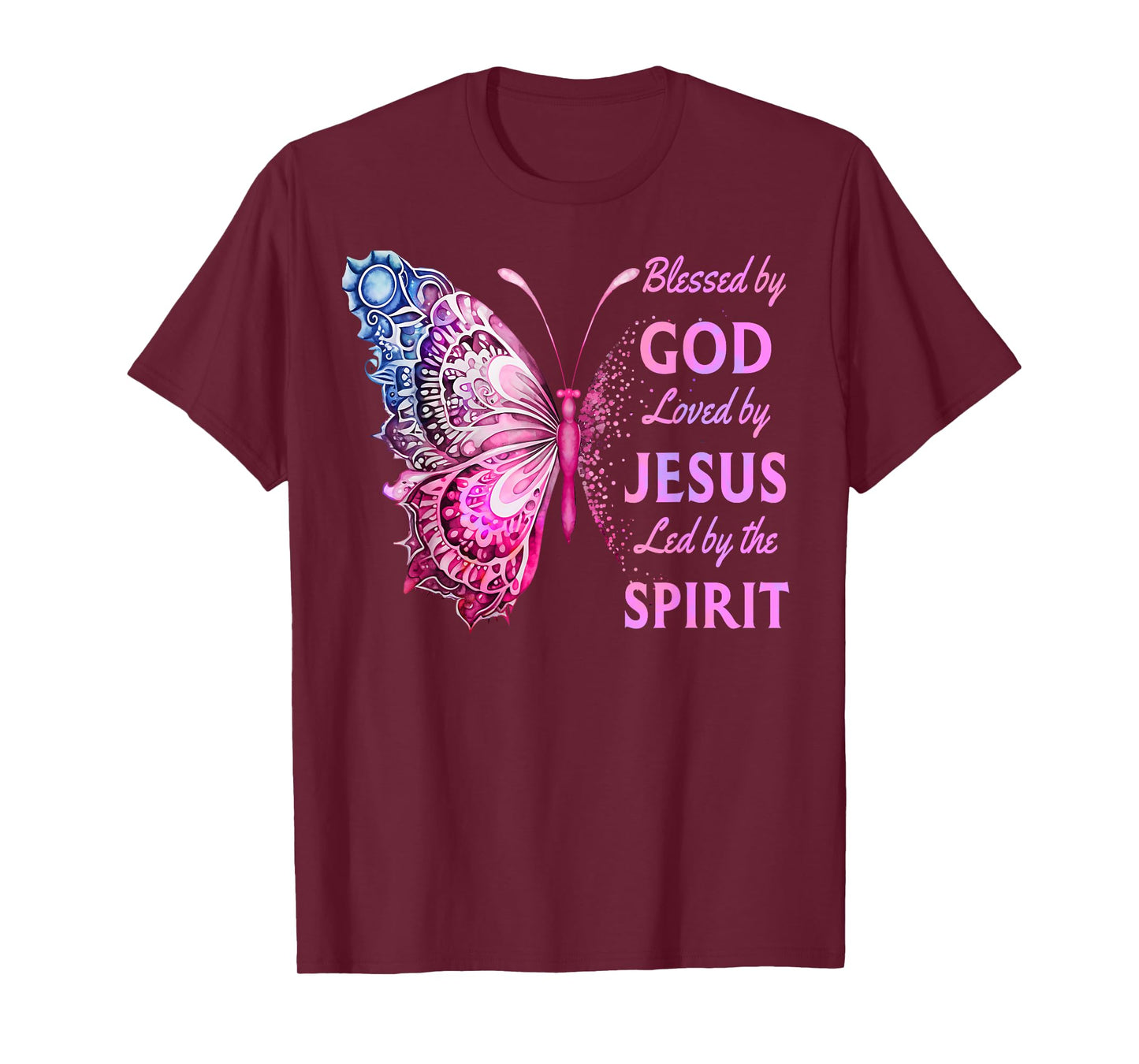 Blessed by God Loved by Jesus Pink Butterfly Christian T-Shirt