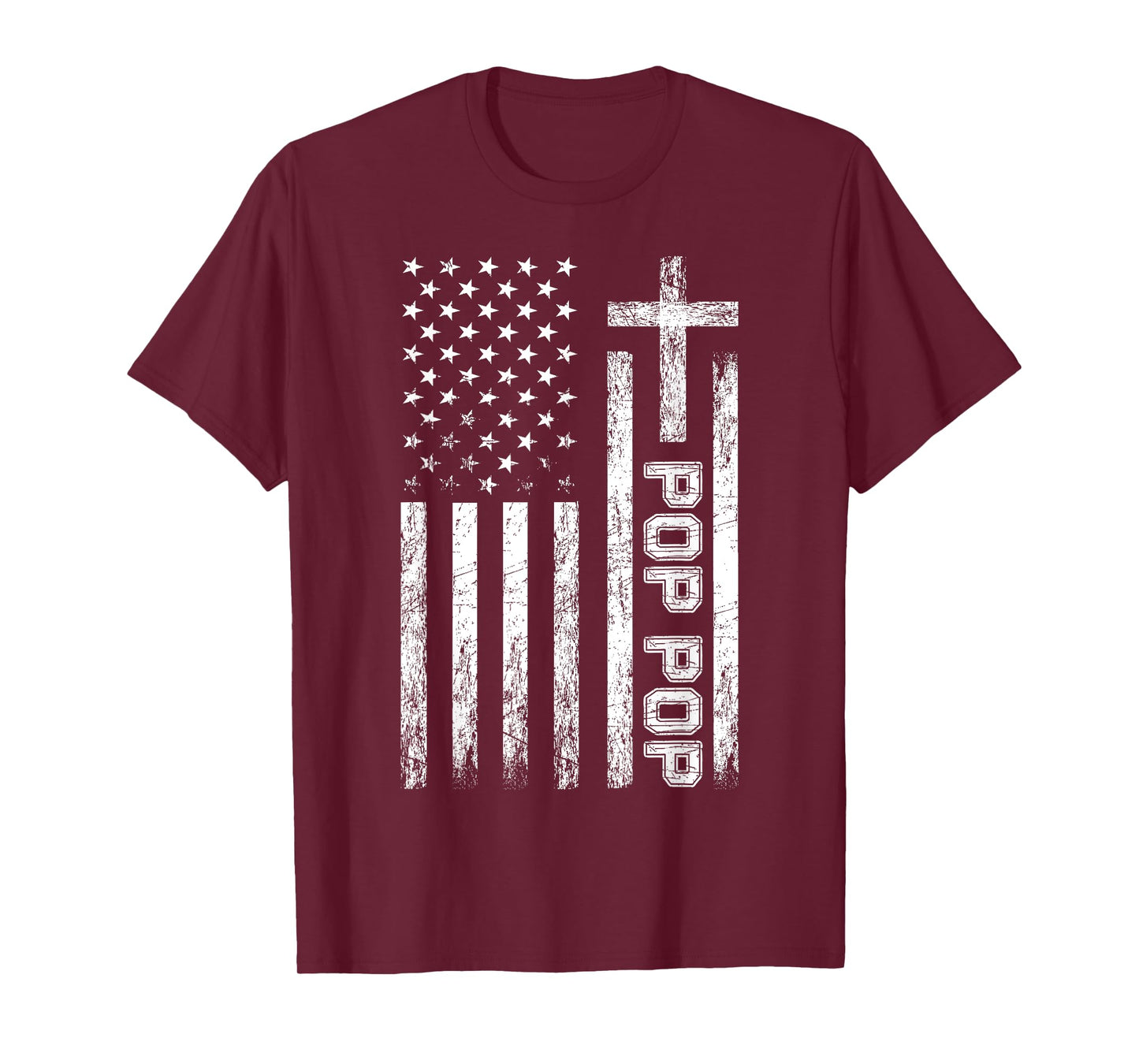 Pop Pop USA American Flag Cross Christian Grandpa Patriotic T-Shirt