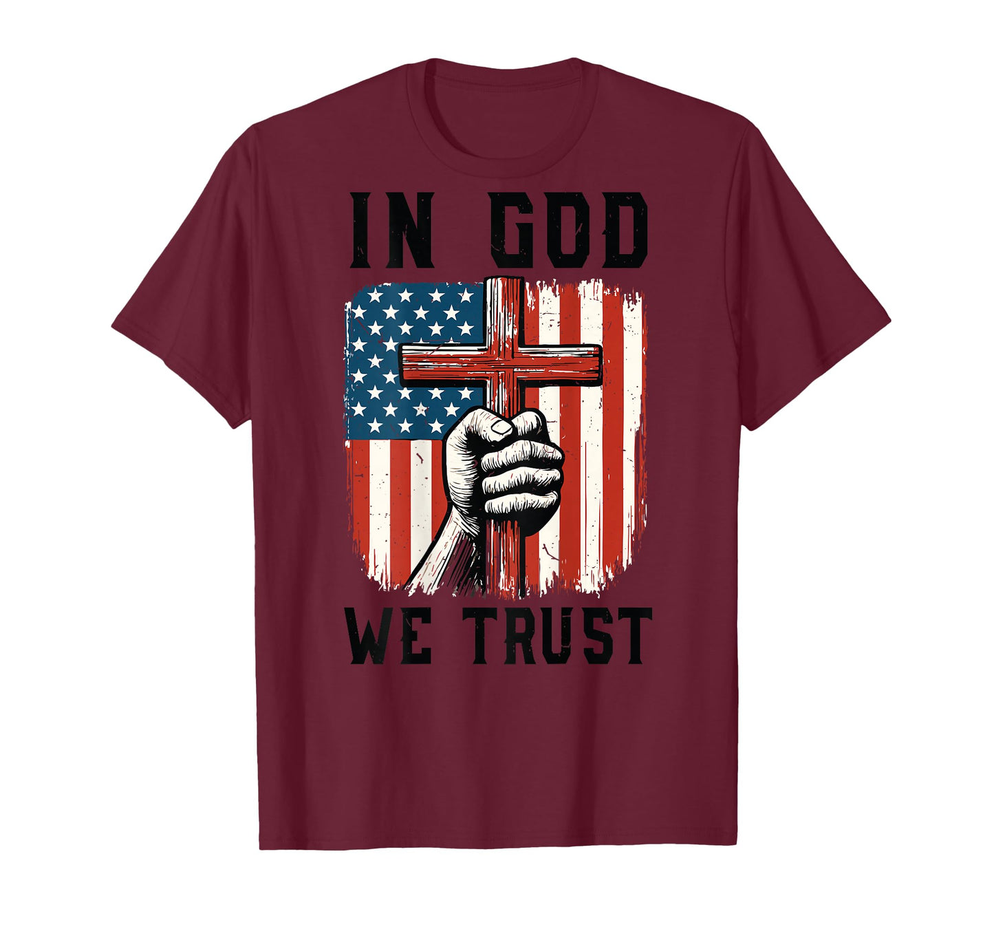 Mens in God We Trust Patriotic Christian Cross American Flag T-Shirt