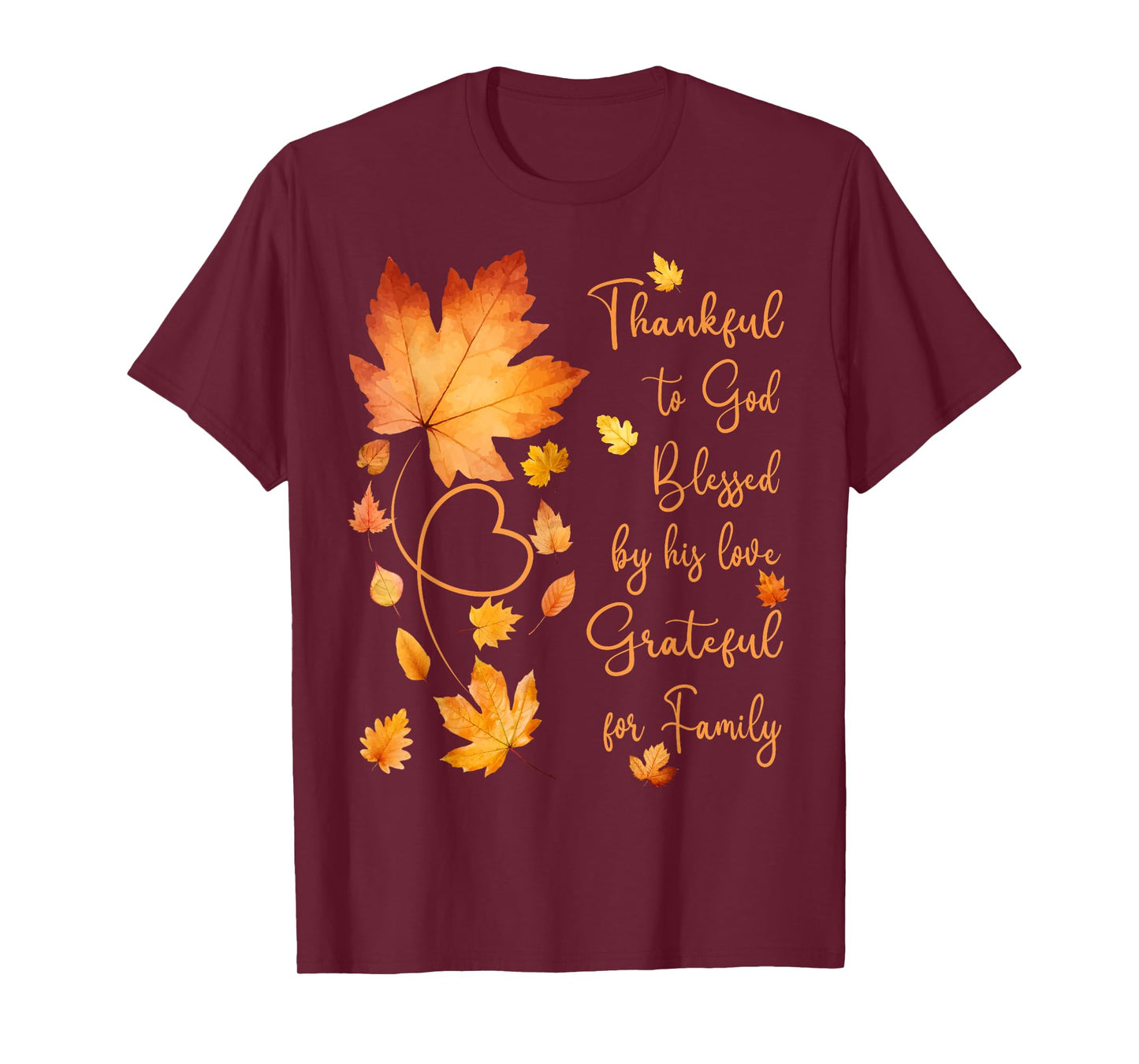 Thankful Grateful Blessed Christian Thanksgiving Fall Leaves T-Shirt