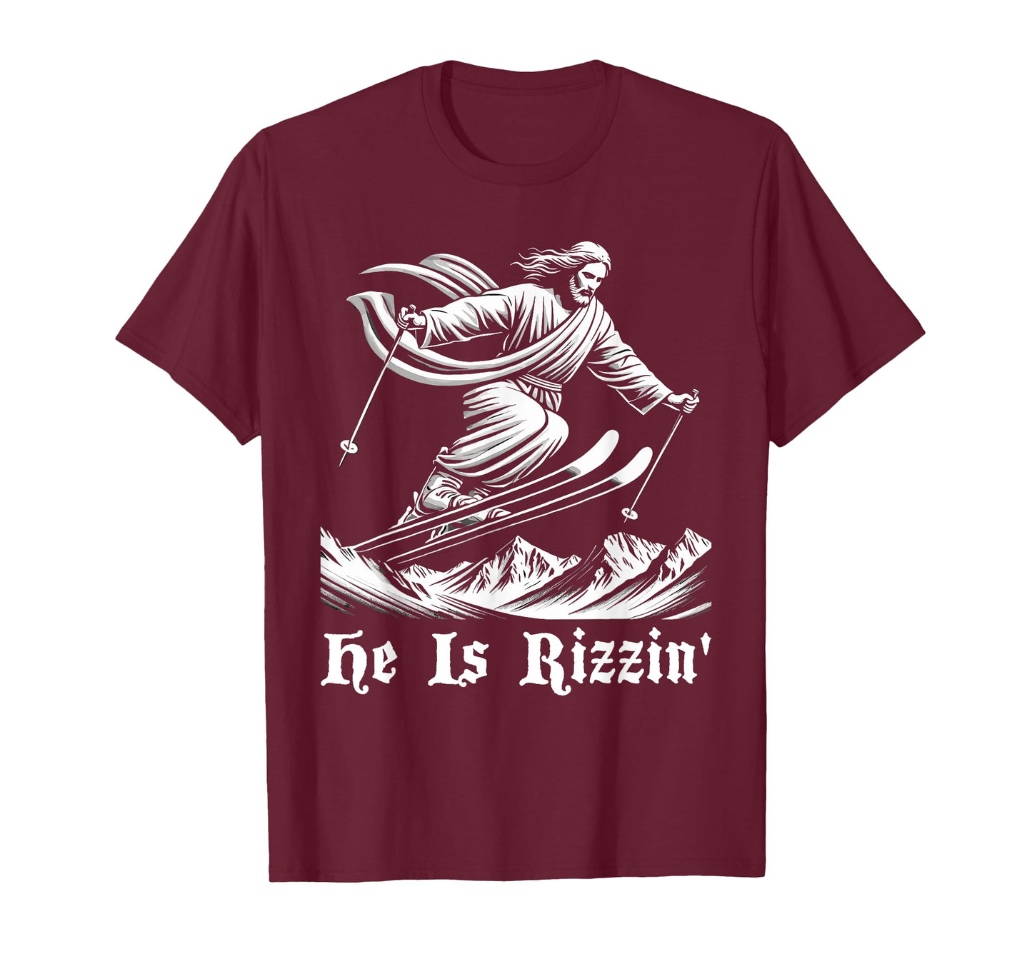 Ski Skiing jesus christ Skiis rizzin' snow christian jump T-Shirt