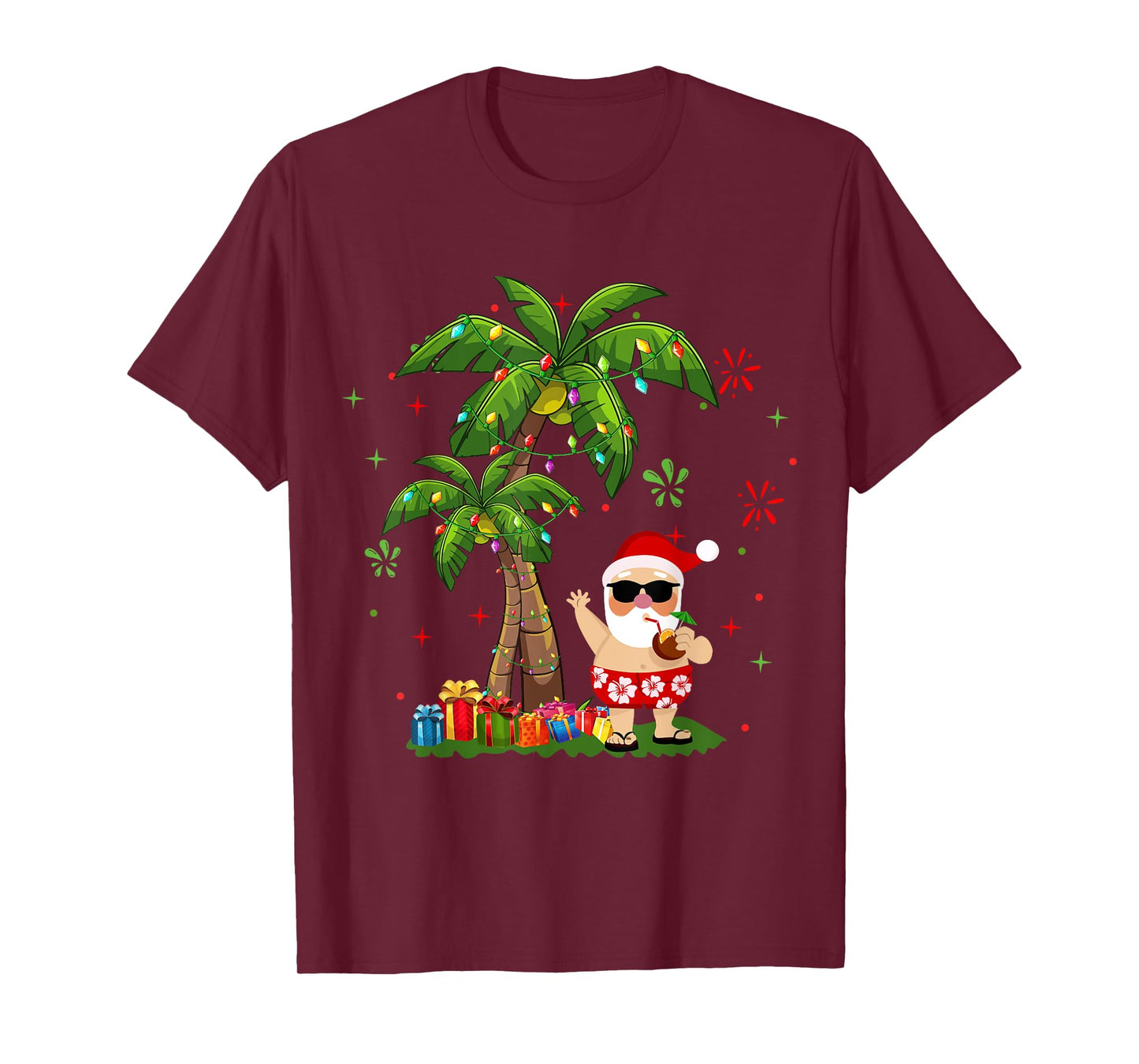 Santa Hawaiian Christmas Palm Tree Lights Xmas T-Shirt