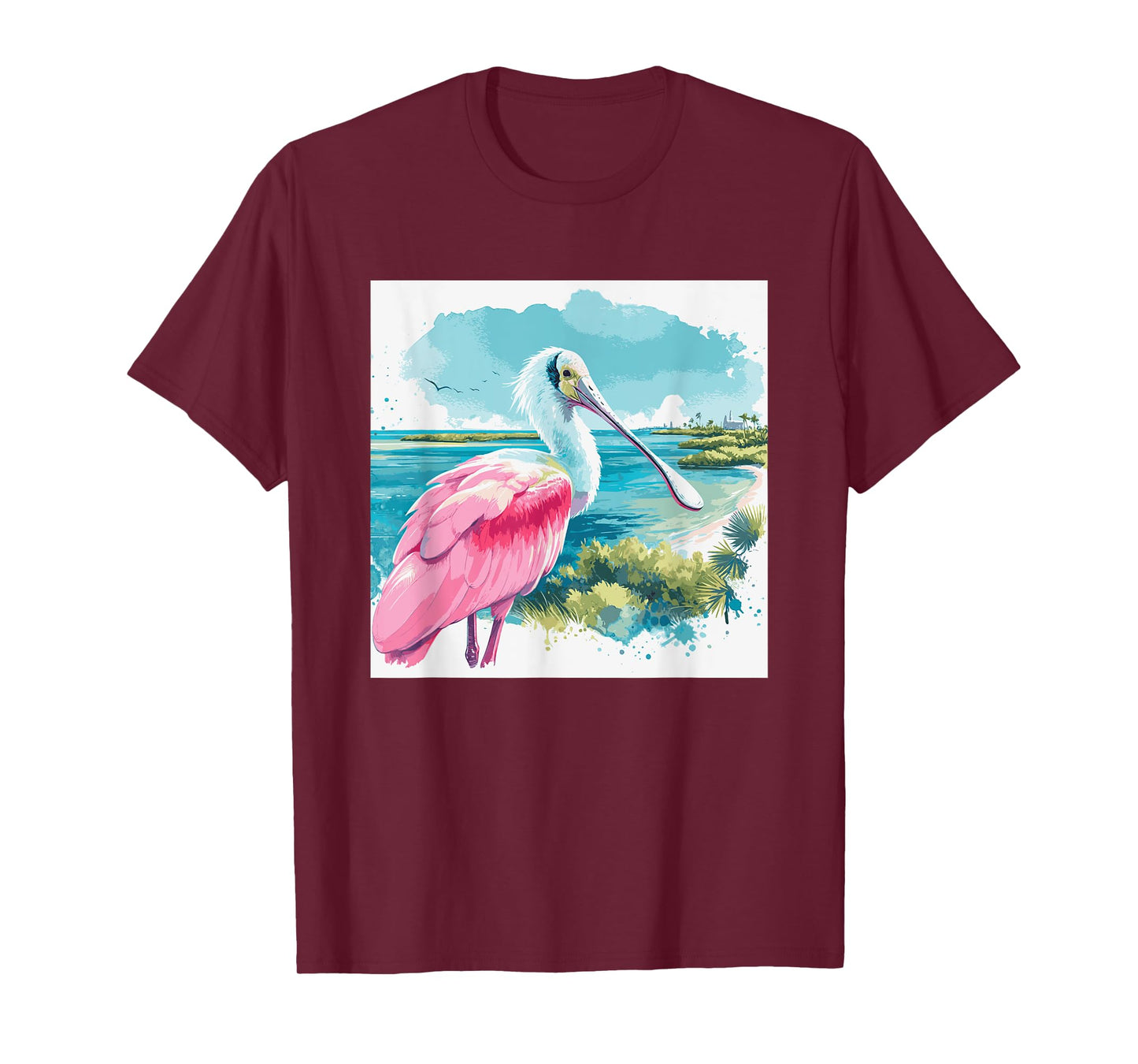 Roseate Spoonbill watercolor art in tropical setting T-Shirt