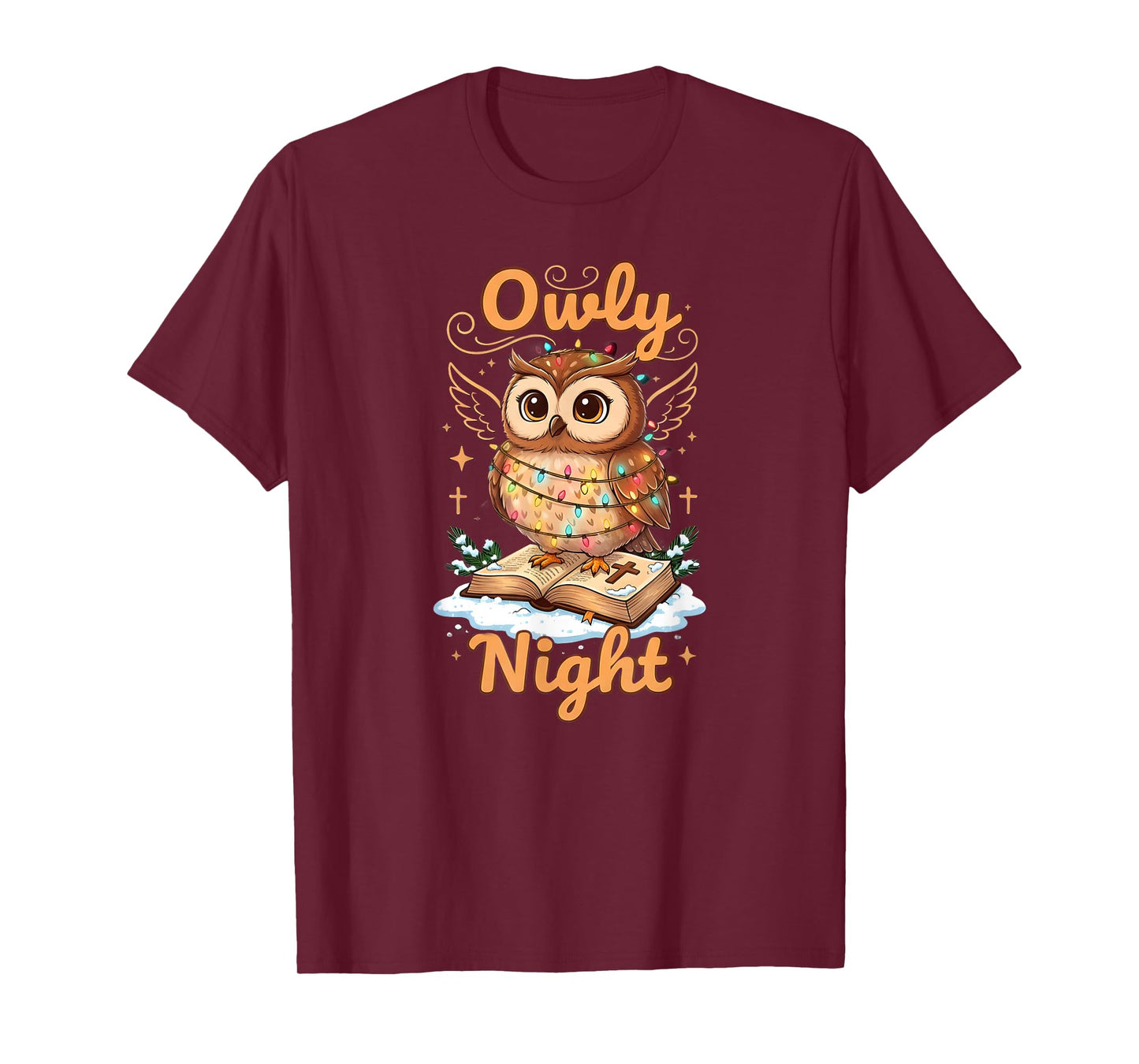 Owly Night Christmas Owl Snowflakes Bible Christian Religion T-Shirt