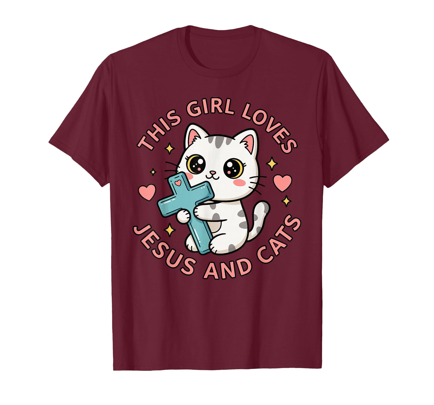 Christian This Girl Loves Jesus and Cats Cat Hugging Cross T-Shirt