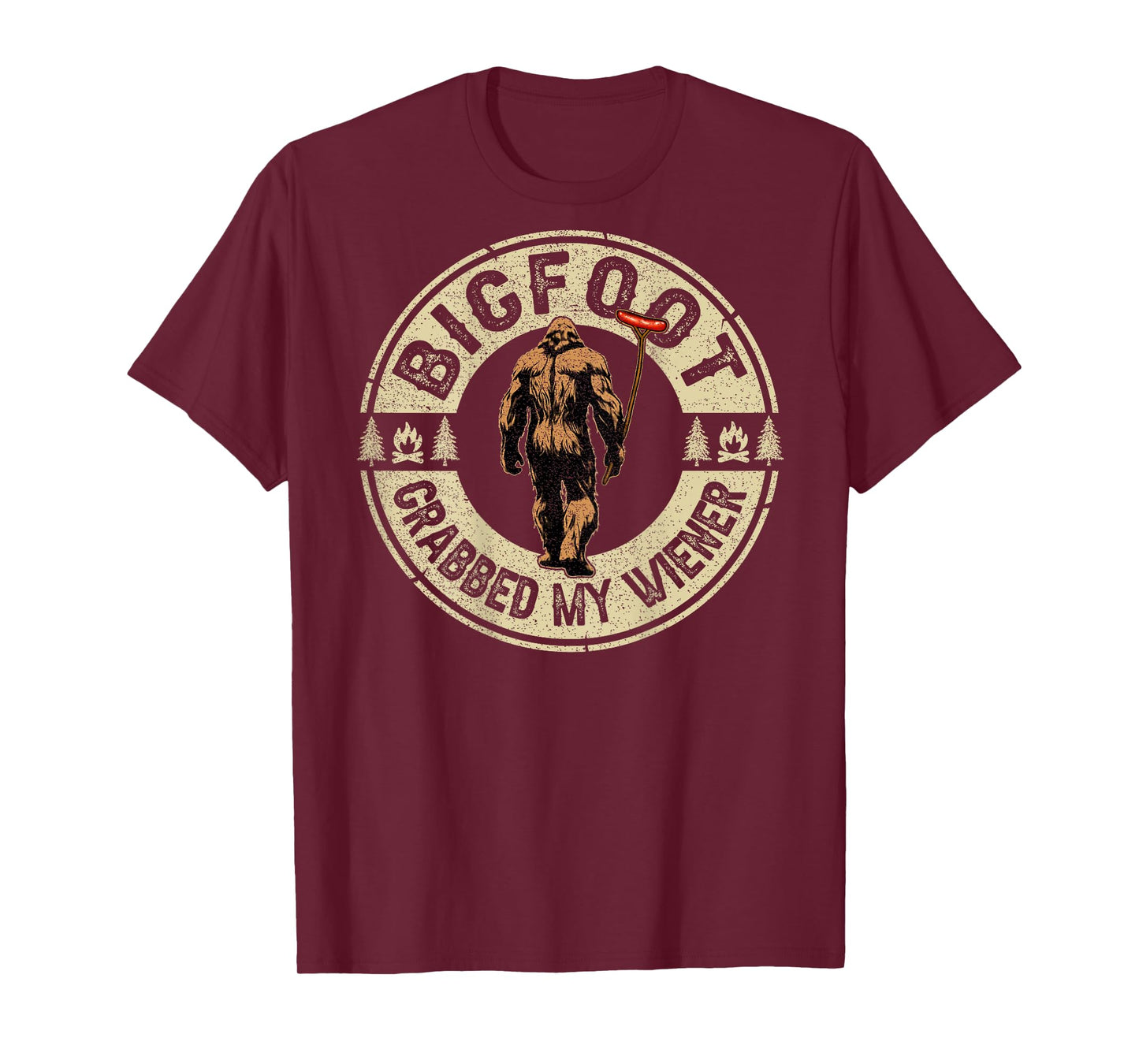 Funny Retro Bigfoot, Bigfoot Grabbed My Wiener (ON BACK) T-Shirt