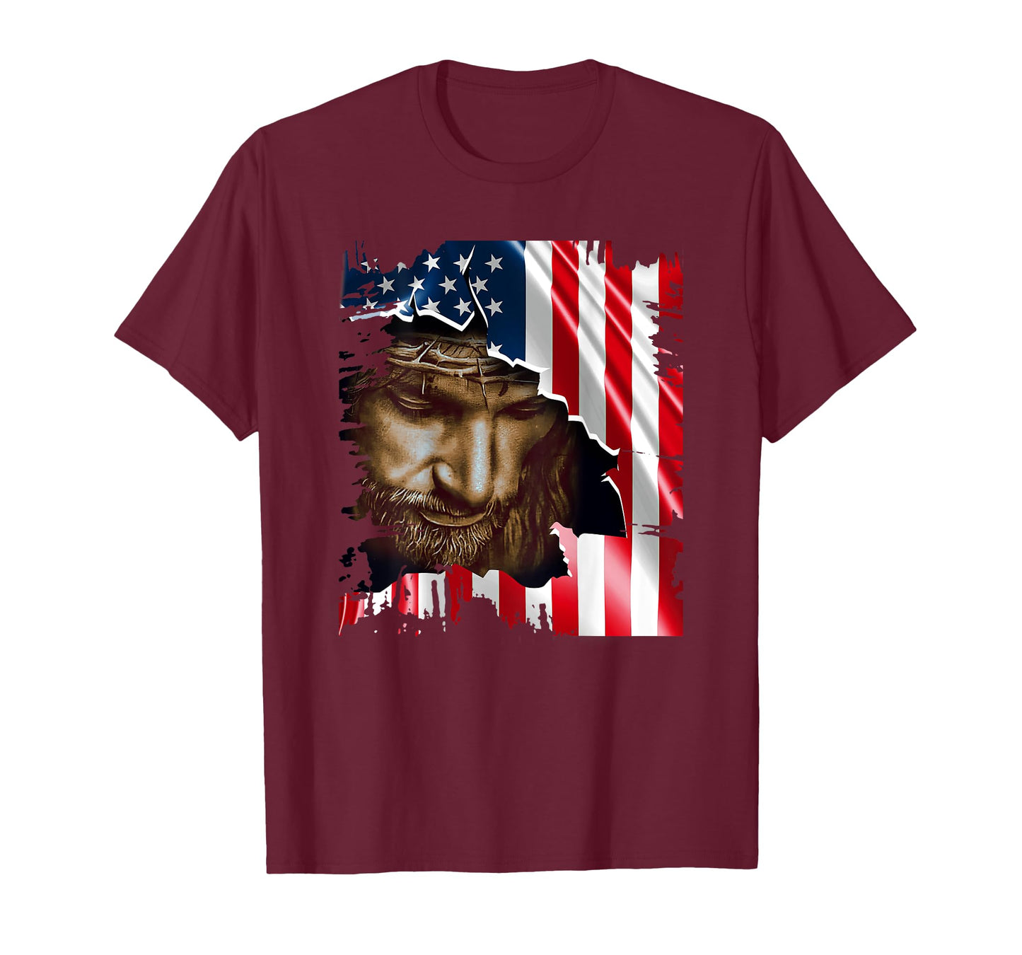 Jesus Christ American Flag US Pride Patriotic Christian T-Shirt for Women Men
