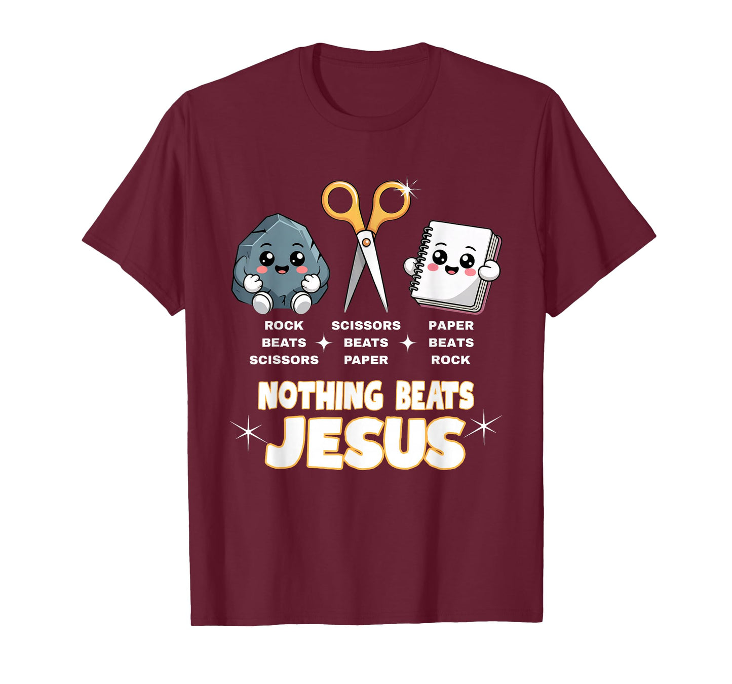 Rock Paper Scissors But Nothing Beats Jesus Funny Christian T-Shirt