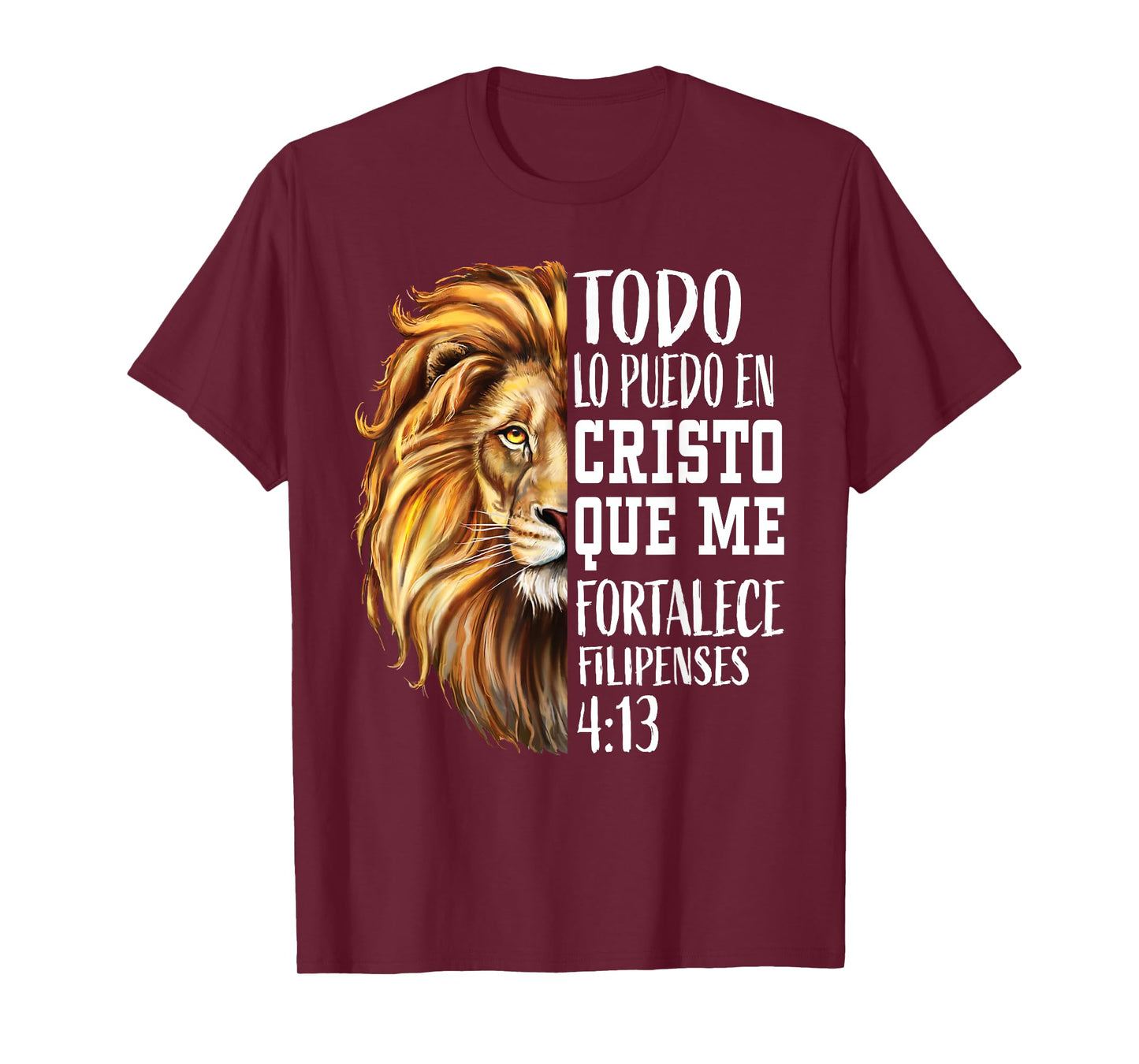 Christian Gift Men Spanish Filipenses 4:13 Verses Lion Judah T-Shirt