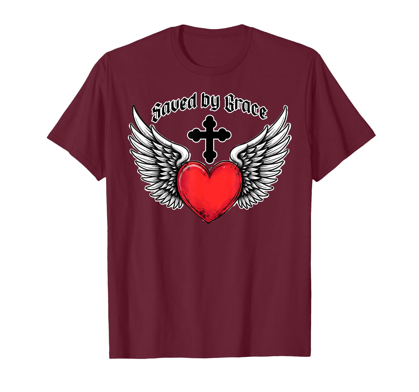 Saved By Grace Heart And Cross Christian Verse Ephesians 2:8 T-Shirt