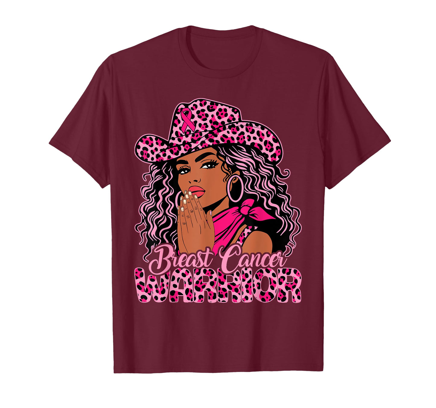 Breast Cancer Warrior Praying Black Cowgirl Afro Christian T-Shirt