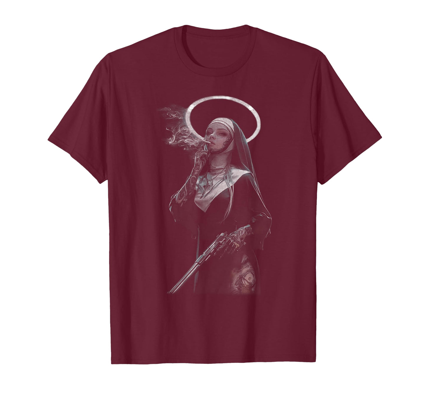 Peachbruh Vintage Cool Smoking Nun Art Dark Style T-Shirt
