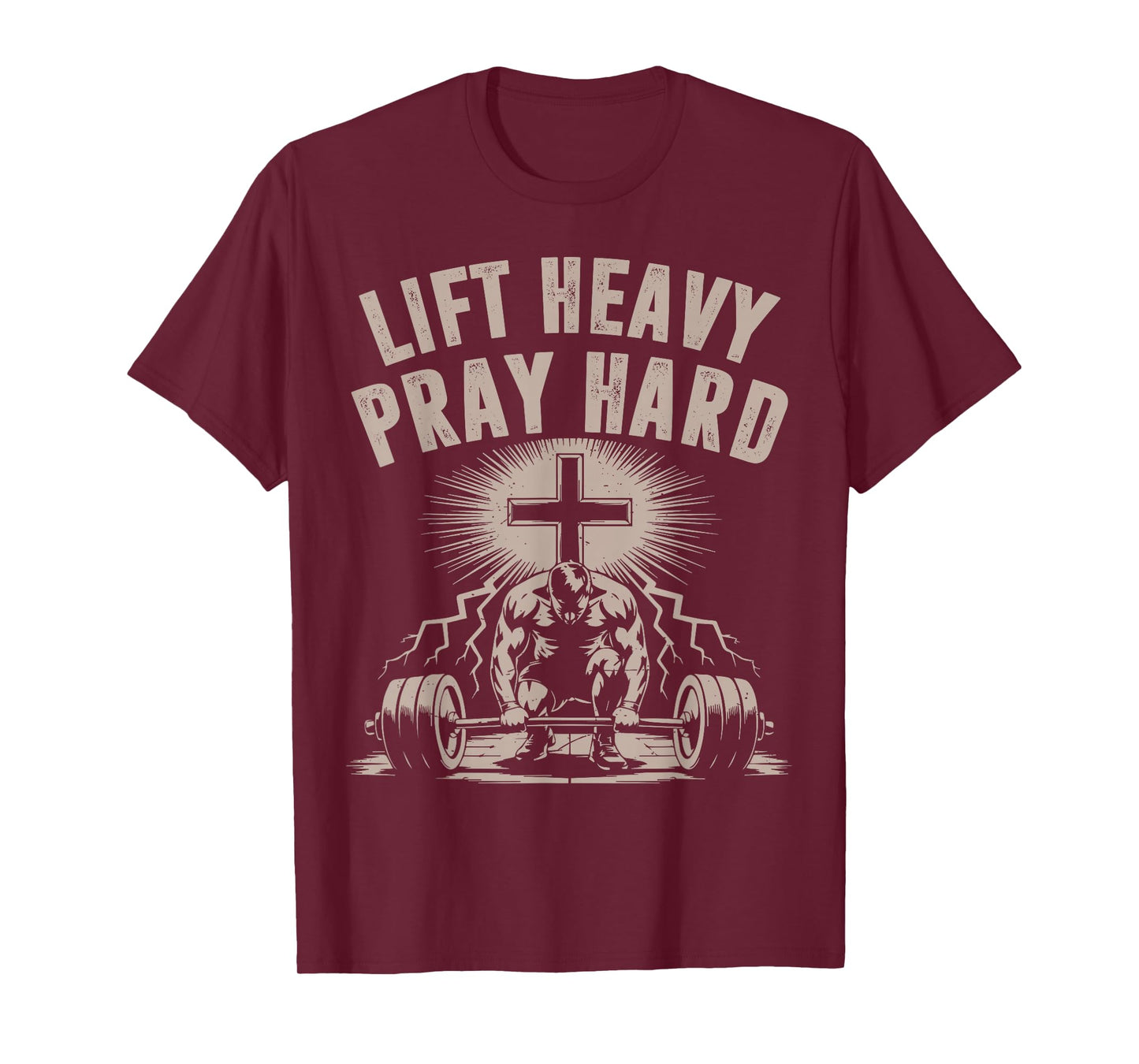 Men's Lift Heavy Pray Hard Christian Workout Jesus Gym Funny T-Shirt