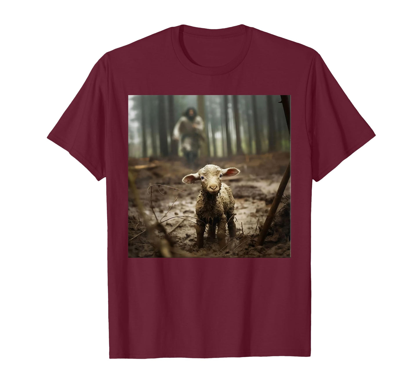 Jesus With The Sheep - Jesus Running After Lamb Art Religion T-Shirt