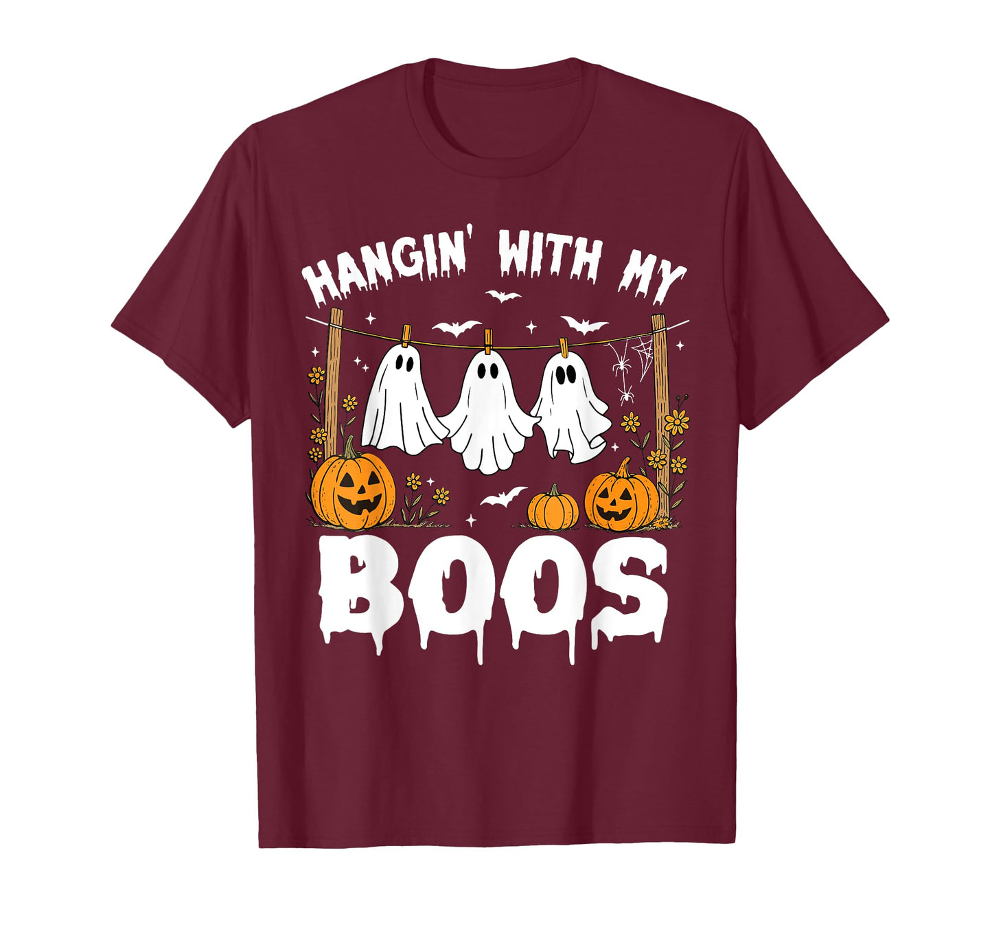 Halloween Quote Hanging with My Boos Funny Ghost Pumpkin T-Shirt