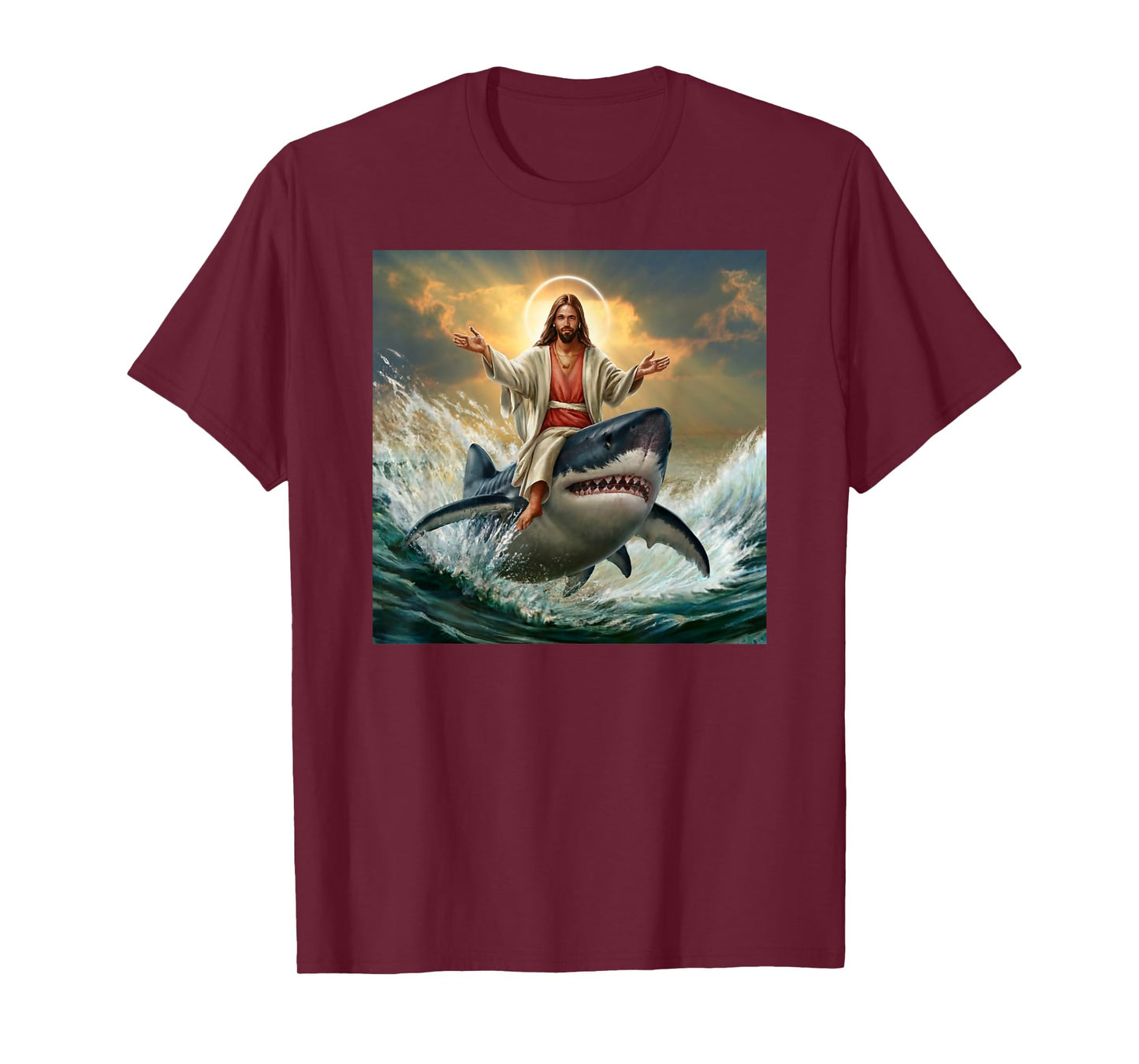 Christian Jesus Riding Shark Funny Shark Jesus Lover T-Shirt