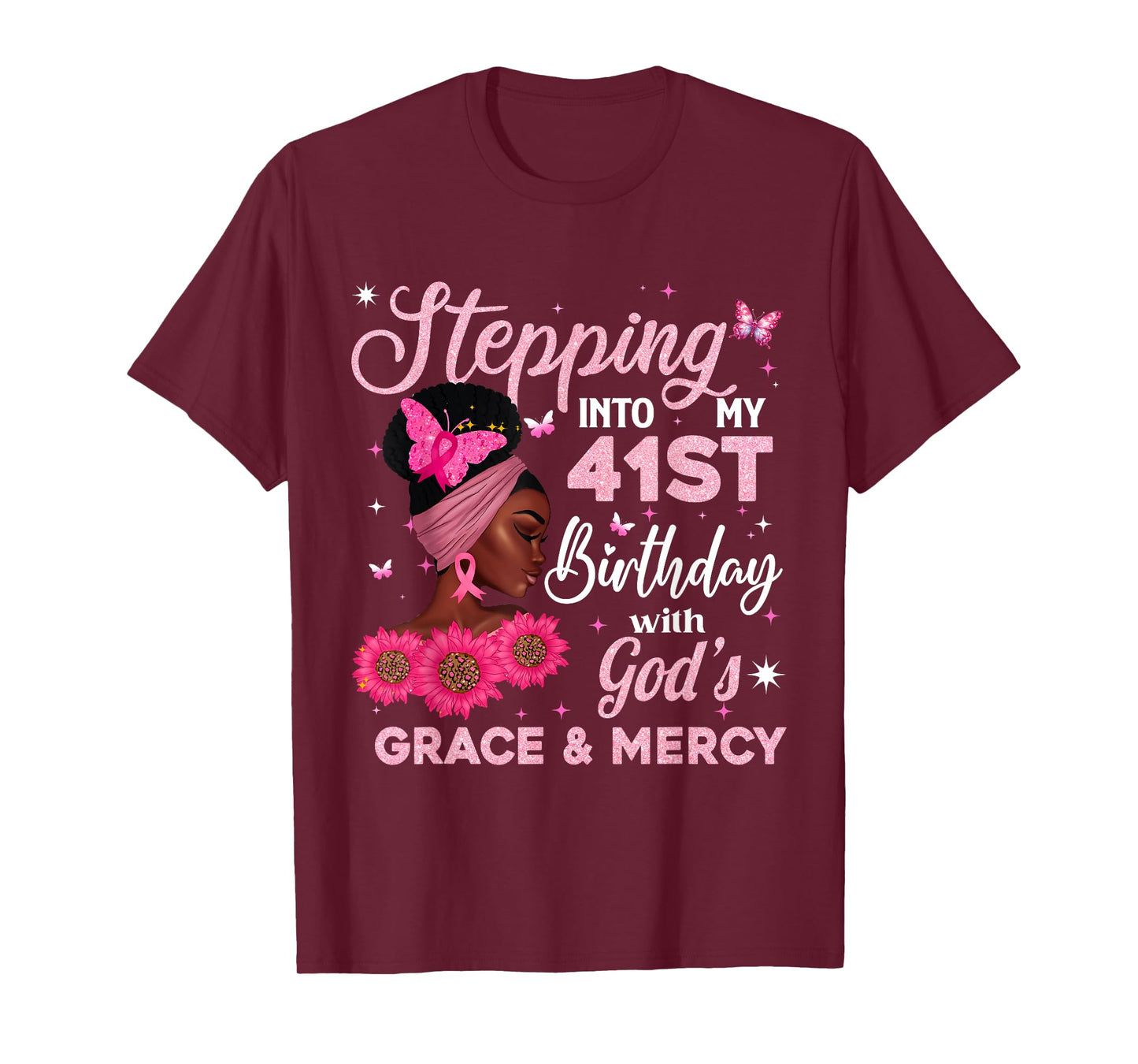 Retro 41st Bday Woman Breast Cancer Butterfly 41 Years Old T-Shirt