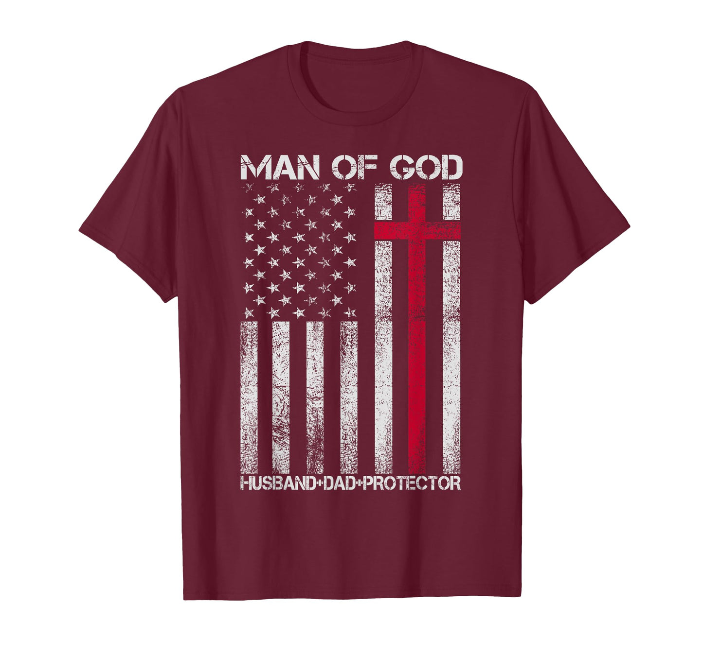 Man of God Husband Dad Protector Religious Cross Fathers Day T-Shirt