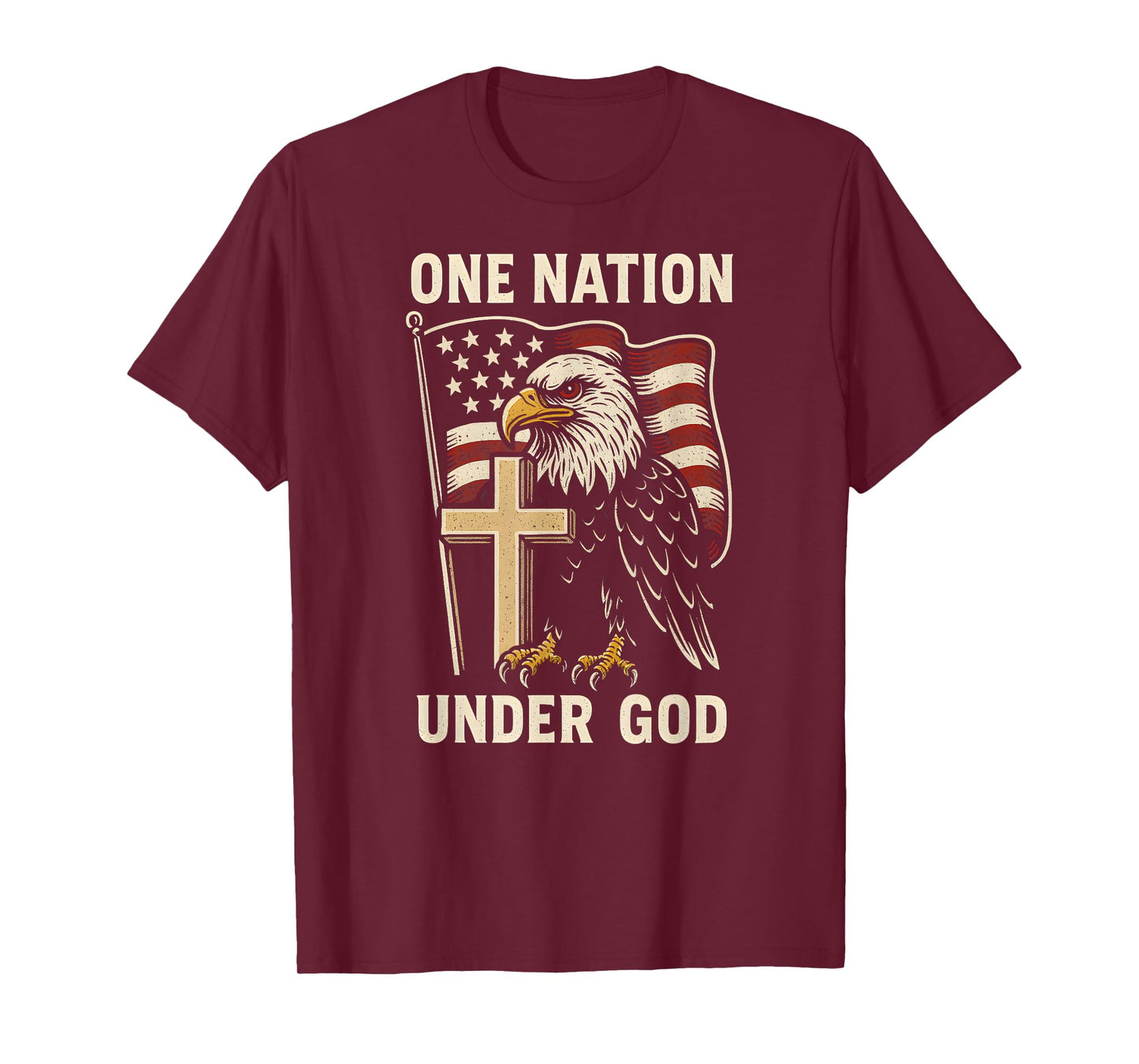 Patriotic One Nation Under God Vintage Mens Christian Faith T-Shirt