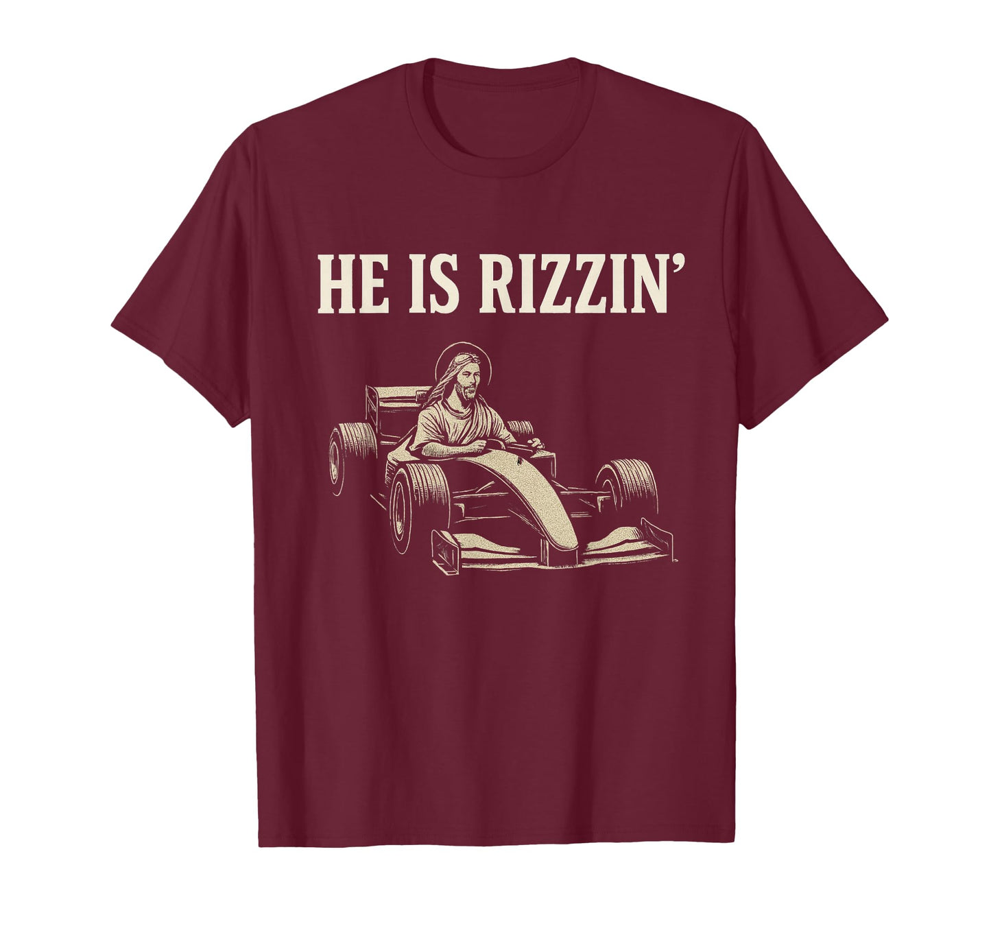 He Is Rizzin Funny Jesus Race Car Meme Easter Racing Rizzler T-Shirt