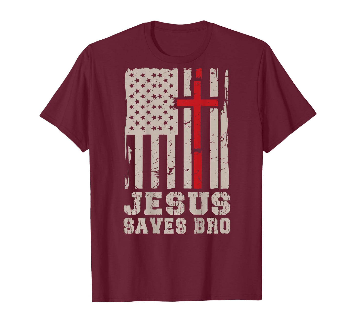 Jesus Save Bro Faith Christian Patriotic Cross American Flag T-Shirt